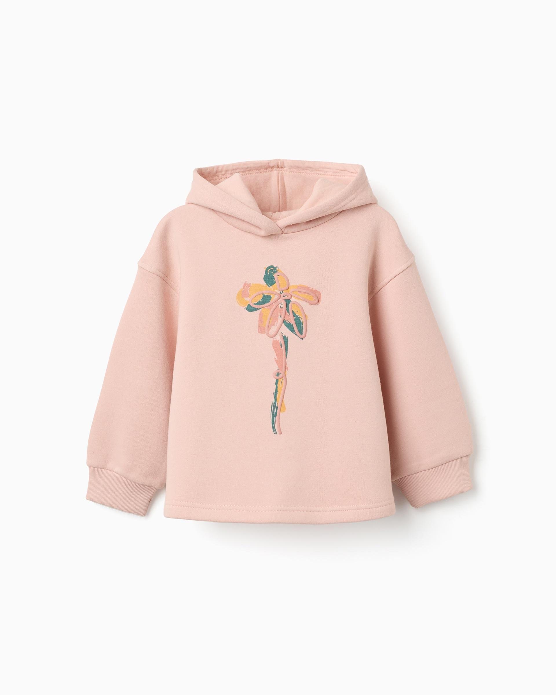 Imagen 0 de Sudadera de niña perchada y con estampado floral Rosa