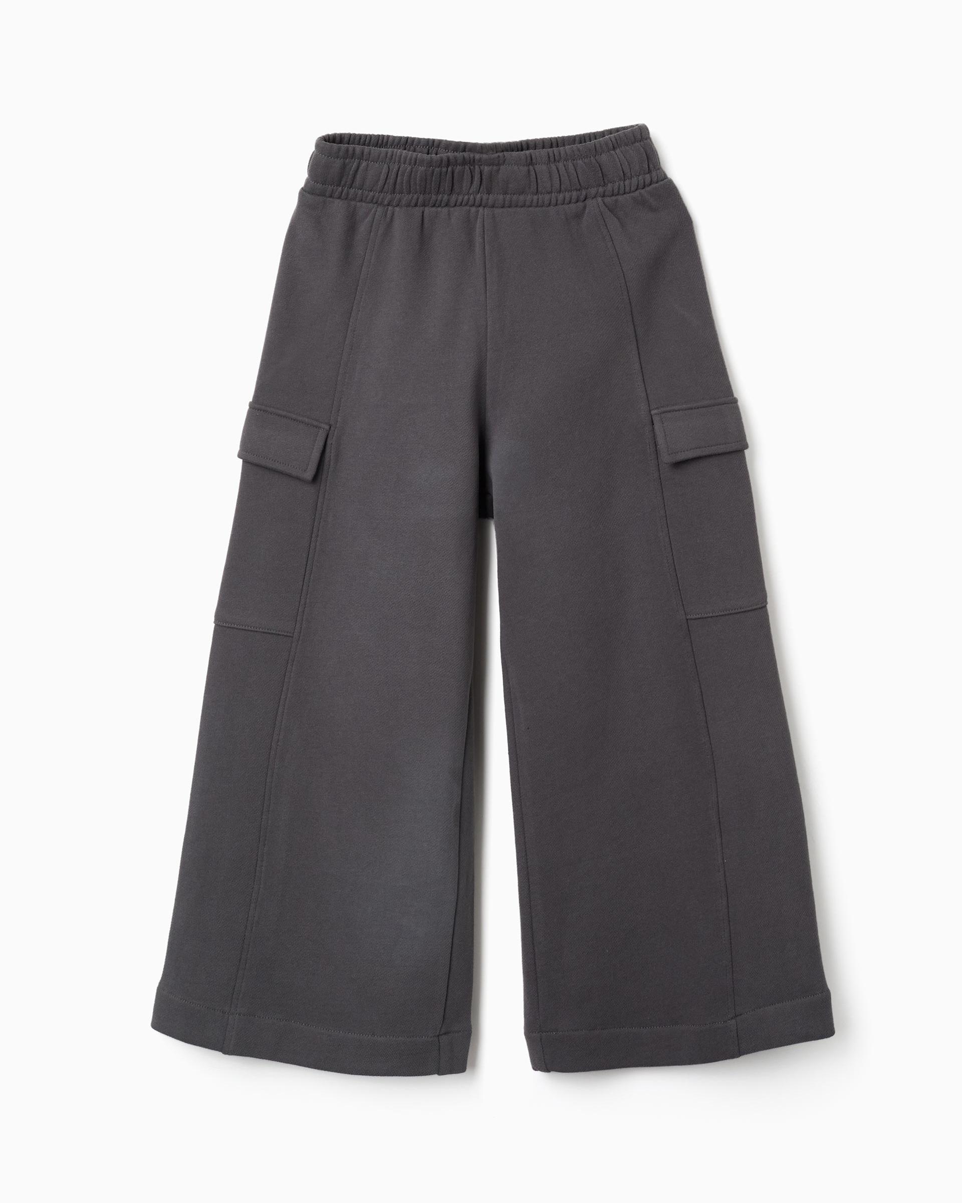 Pantálon de niña de pierna ancha y con bolsillos cargo - Zippy - Gris oscuro Gris oscuro-1