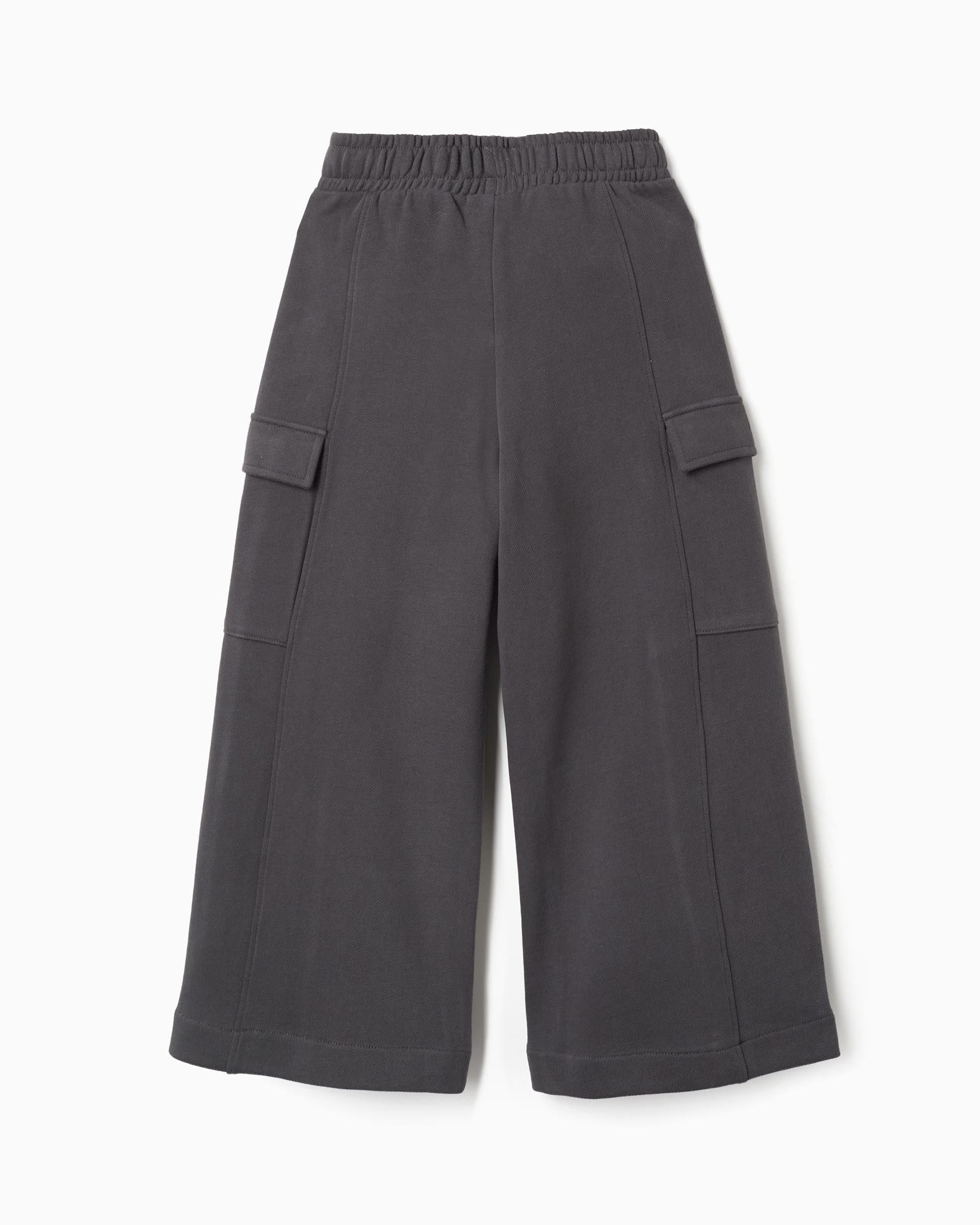 Pantálon de niña de pierna ancha y con bolsillos cargo - Zippy - Gris oscuro Gris oscuro-3