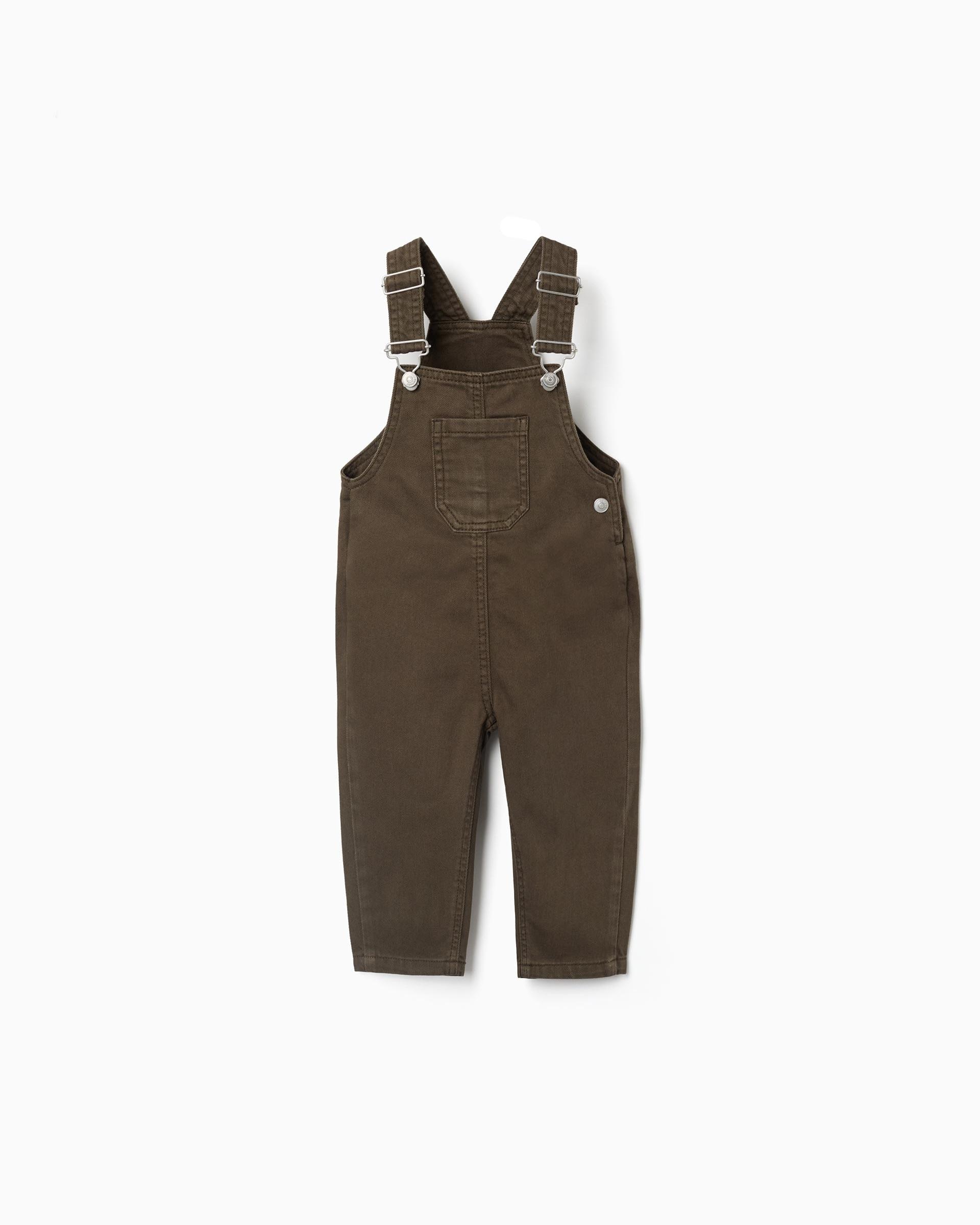 Imagen 0 de Peto de bebé niño de sarga y con bolsillo delantero Verde oscuro
