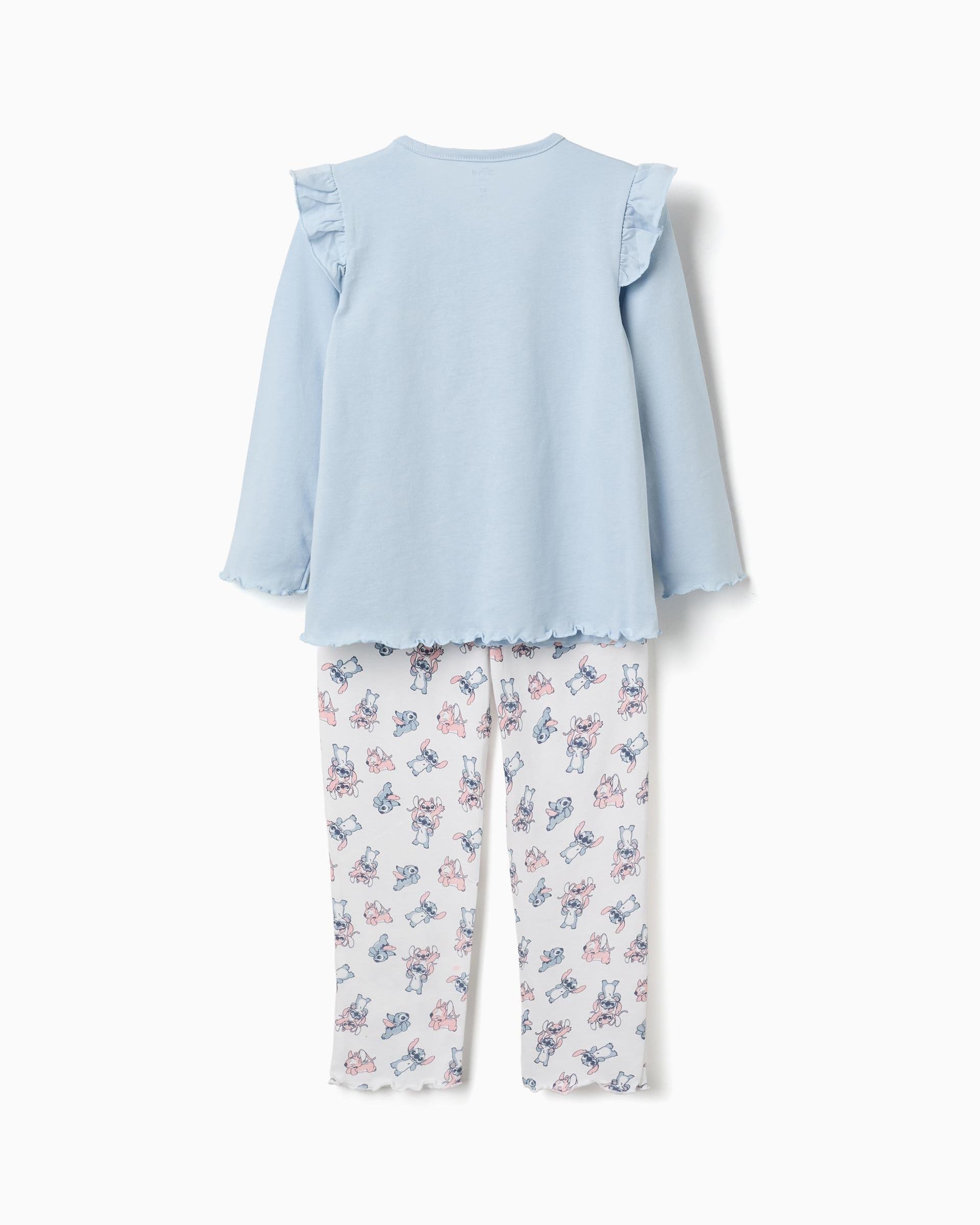 Pijama de niña 100% algodón y con estampado stitch y angel - Zippy - Azul claro Azul claro-3
