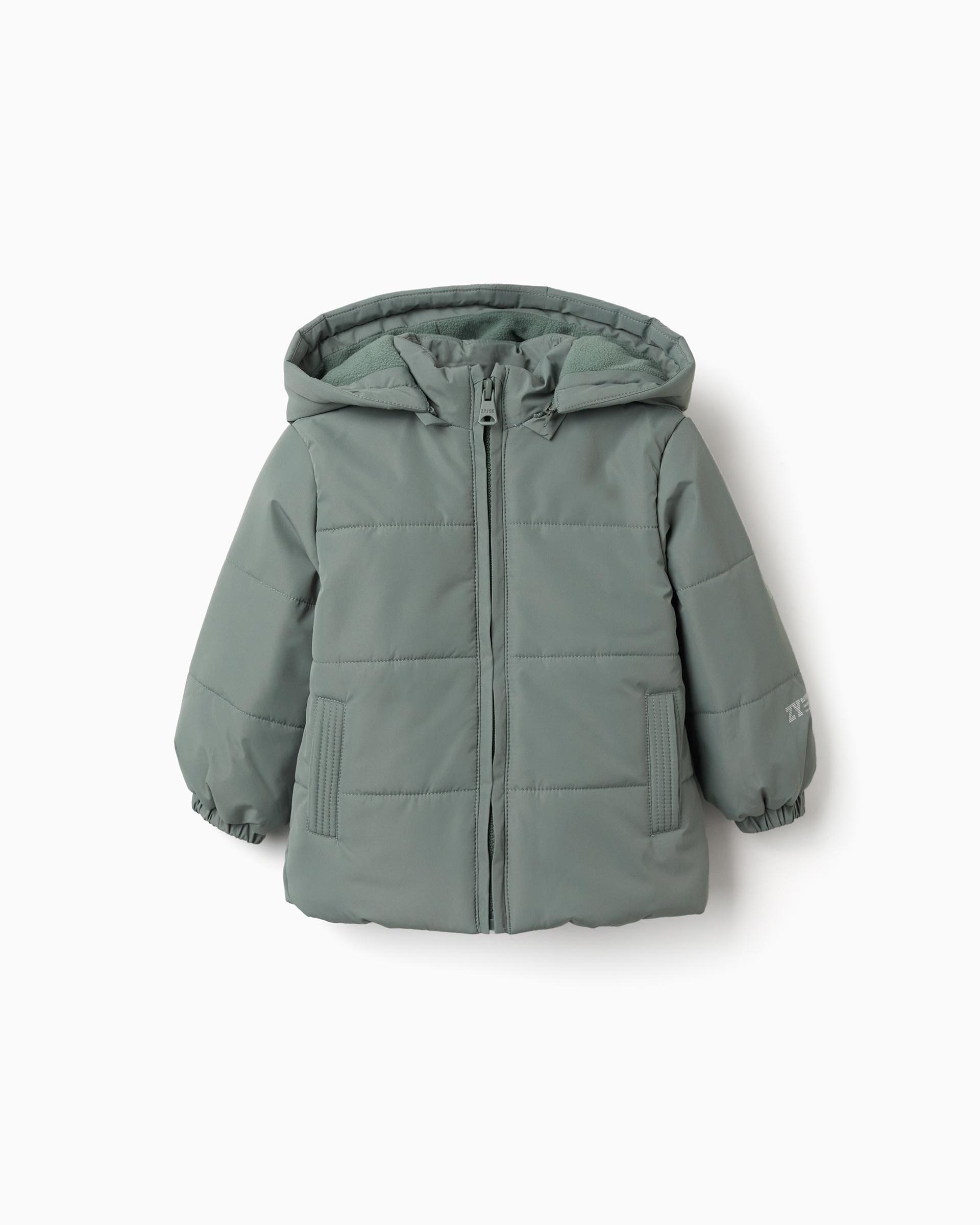Plumífero de bebé niño acolchada y con capucha desmontable - Zippy - Verde oscuro Verde oscuro-1