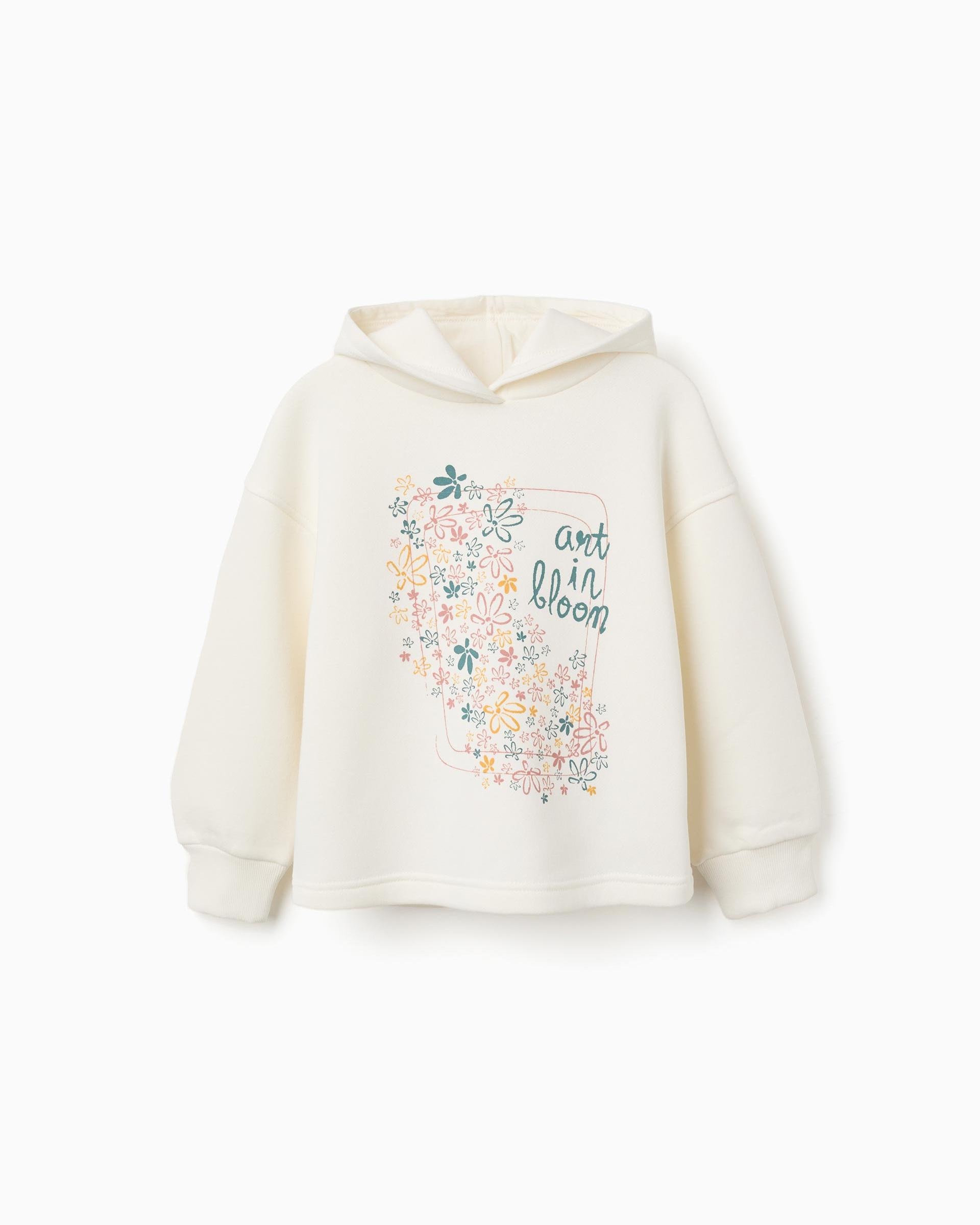Sudadera de niña perchada y con estampado floral - Zippy - Blanco Blanco-3