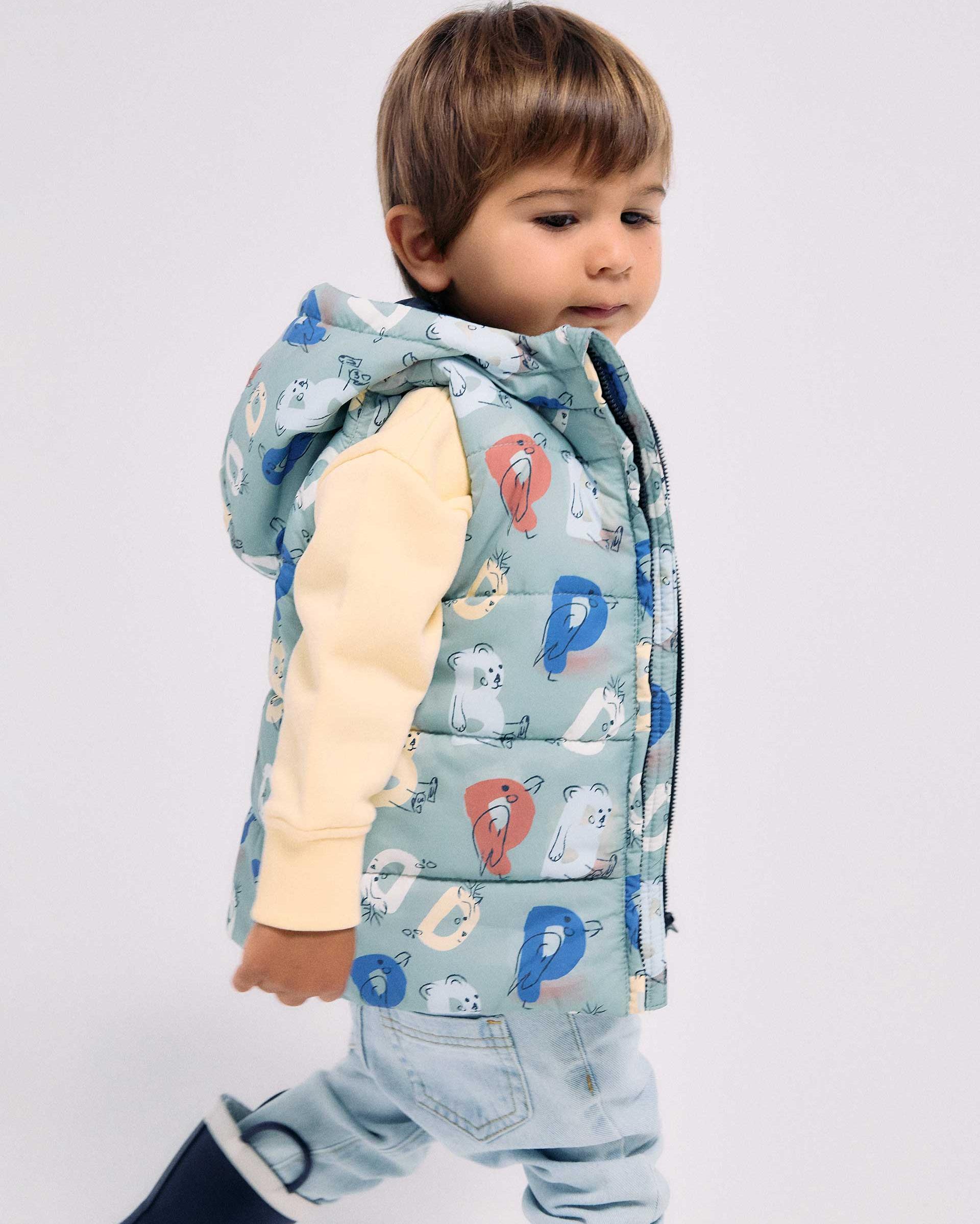 Imagen 1 de Chaleco de bebé niño con acolchado y capucha Verde
