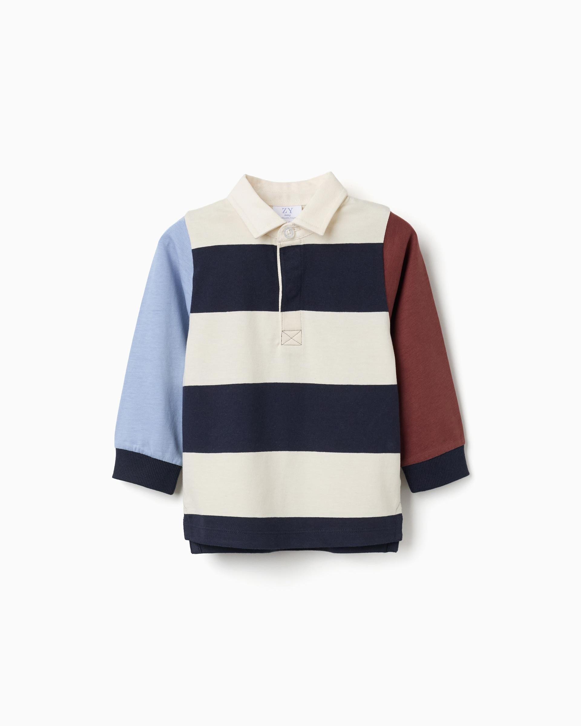 Imagen 0 de Polo de bebé niño 100% algodón y a rayas Azul marino