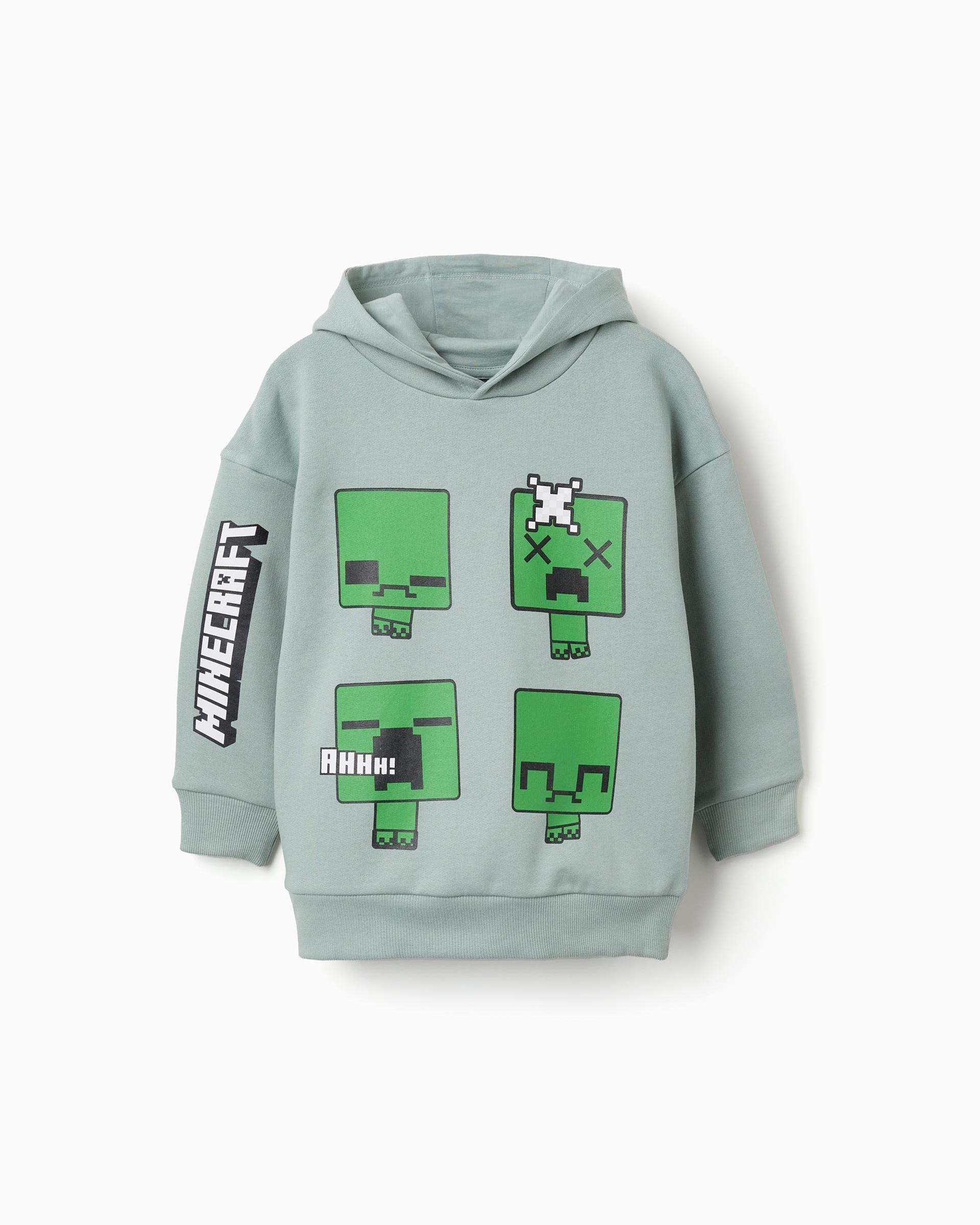 Sudadera de niño perchada y con estampado minecraft - Zippy - Verde Verde-1