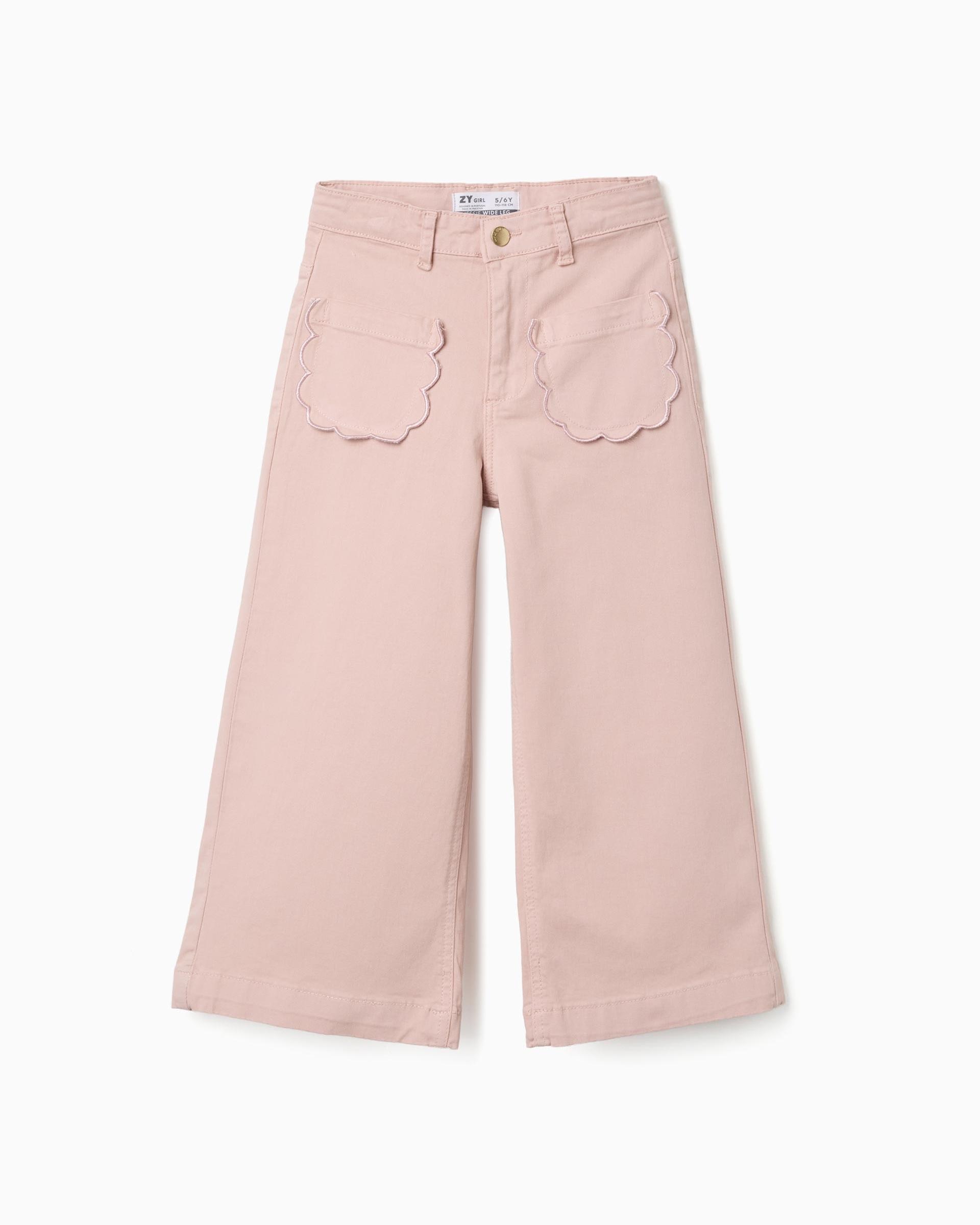 Pantálon de niña de sarga y de pierna ancha - Zippy - Rosa Rosa-1