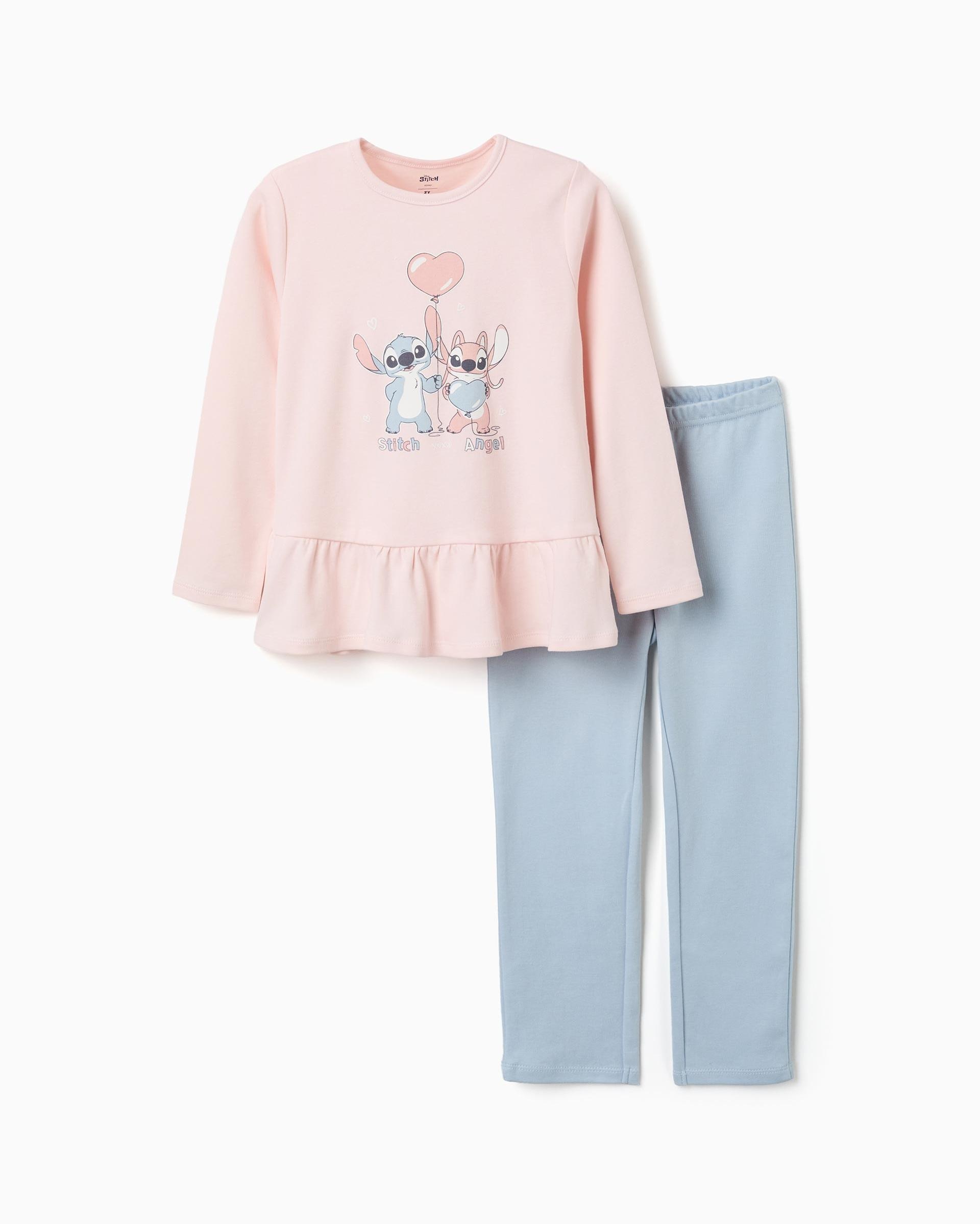 Imagen 1 de Pijama de niña 100% algodón y con estampado stitch que brilla en la oscuridad Rosa