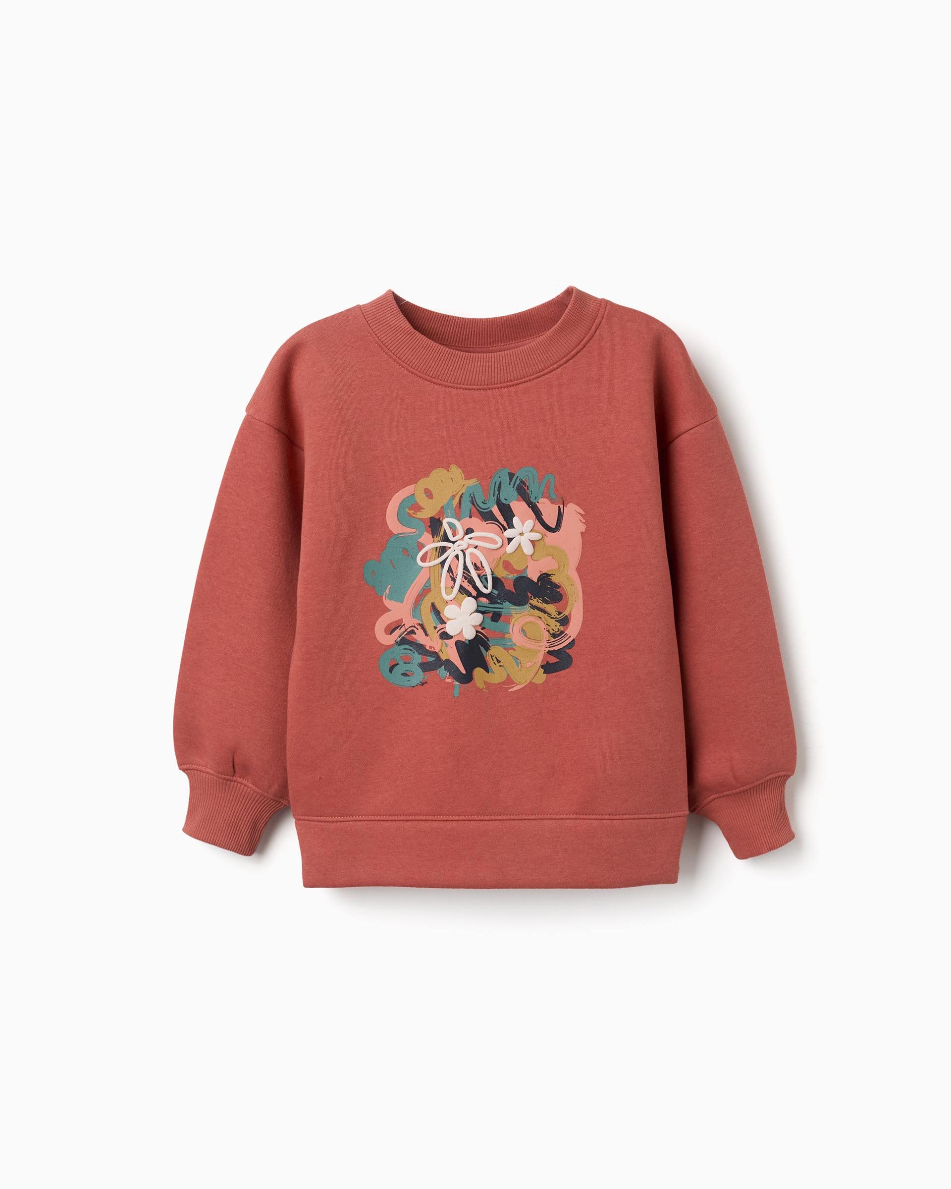Sudadera de niña perchada y con motivo de arte y naturaleza - Zippy - Marrón Marrón-1