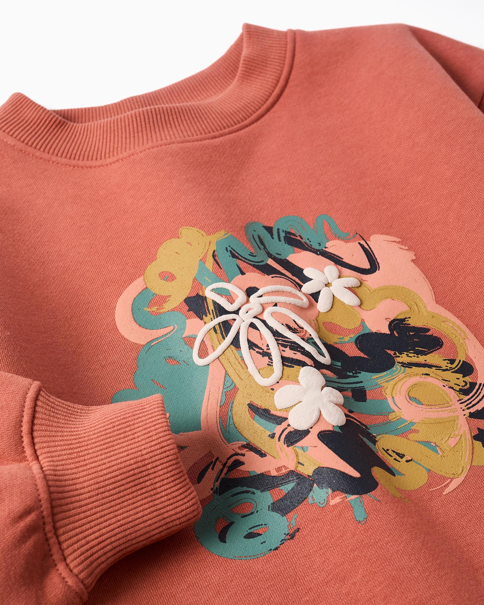 Sudadera de niña perchada y con motivo de arte y naturaleza - Zippy - Marrón Marrón-2