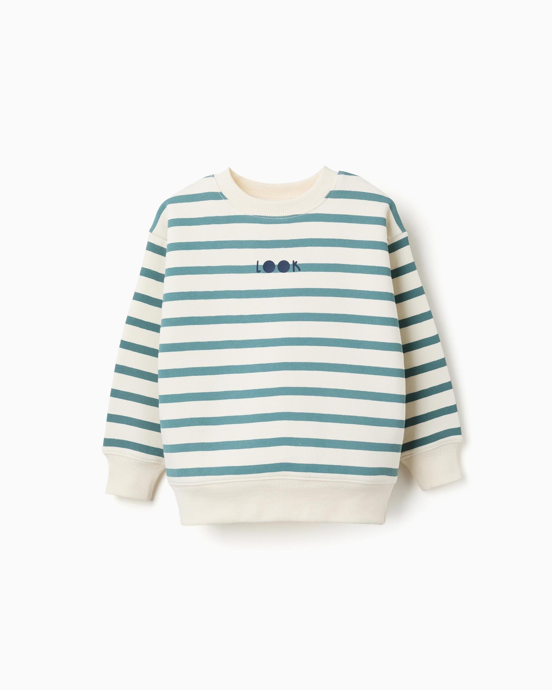 Sudadera de niño perchada y a rayas - Zippy - Verde claro Verde claro-1