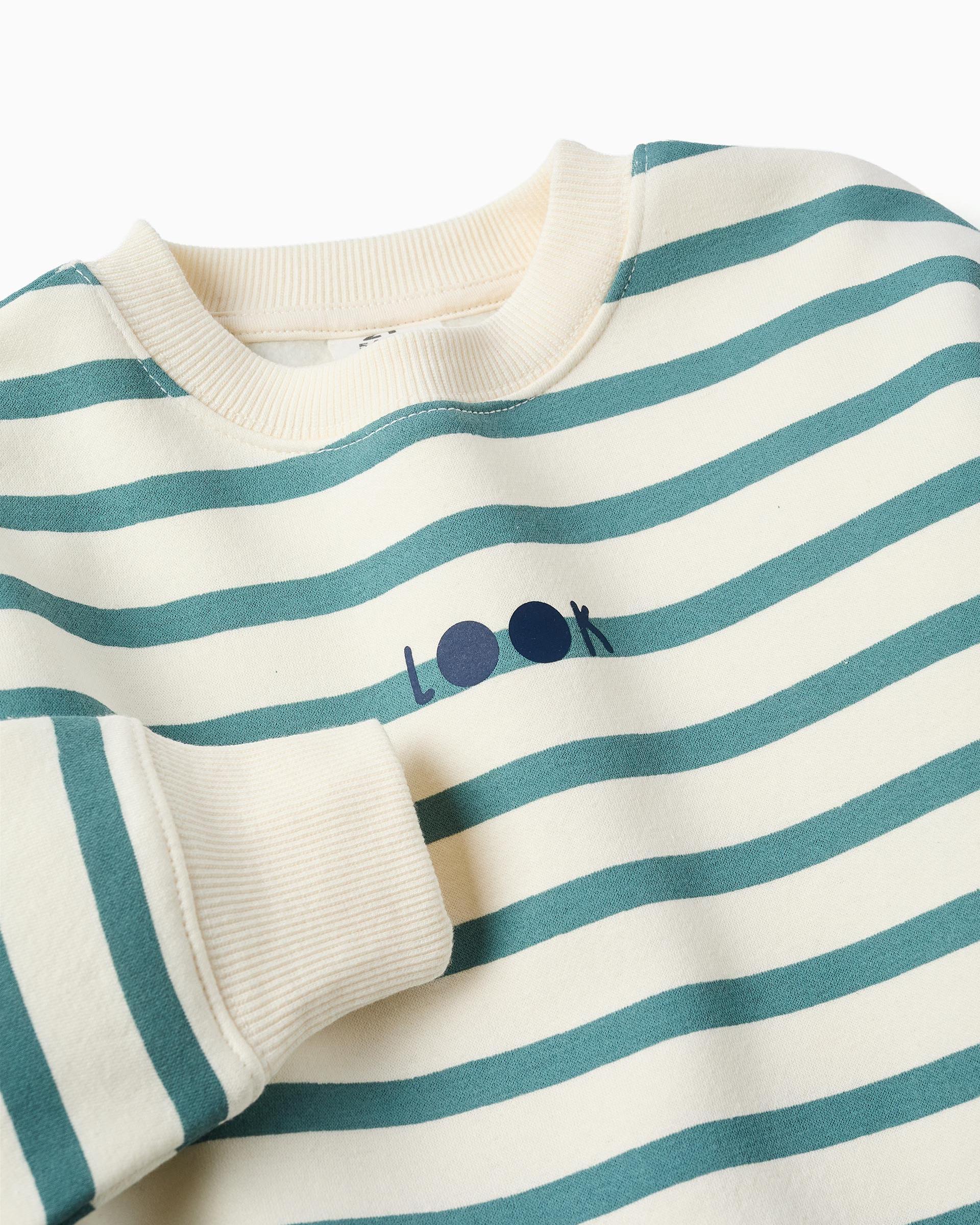 Sudadera de niño perchada y a rayas - Zippy - Verde claro Verde claro-2