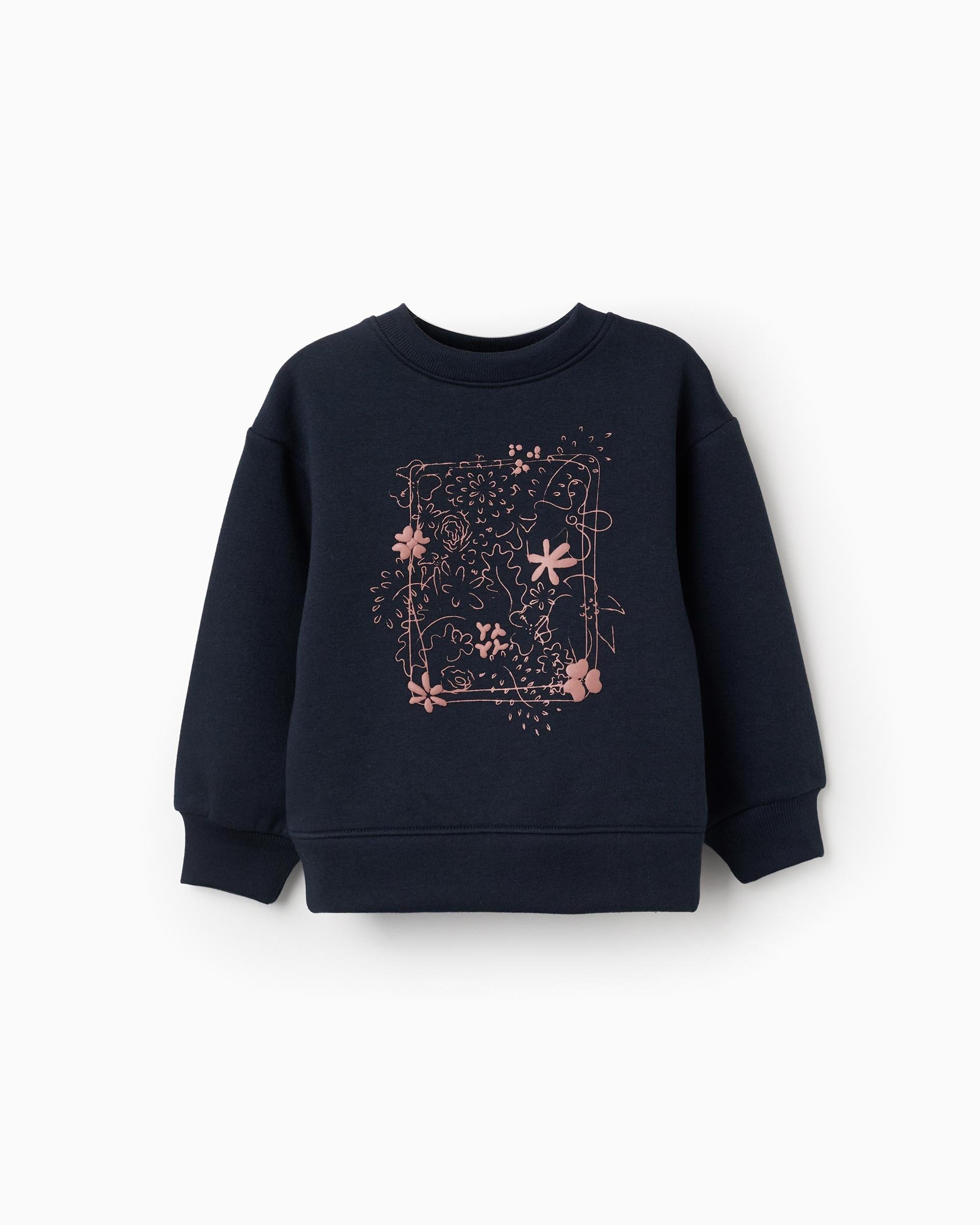 Sudadera de niña perchada y con motivo de arte y naturaleza - Zippy - Azul marino Azul marino-1