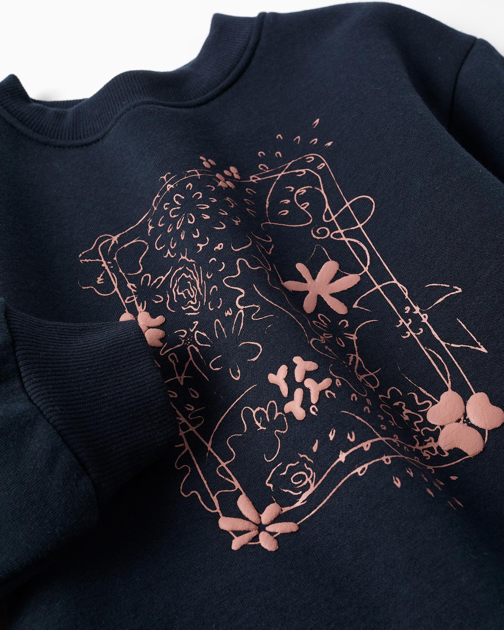 Sudadera de niña perchada y con motivo de arte y naturaleza - Zippy - Azul marino Azul marino-2