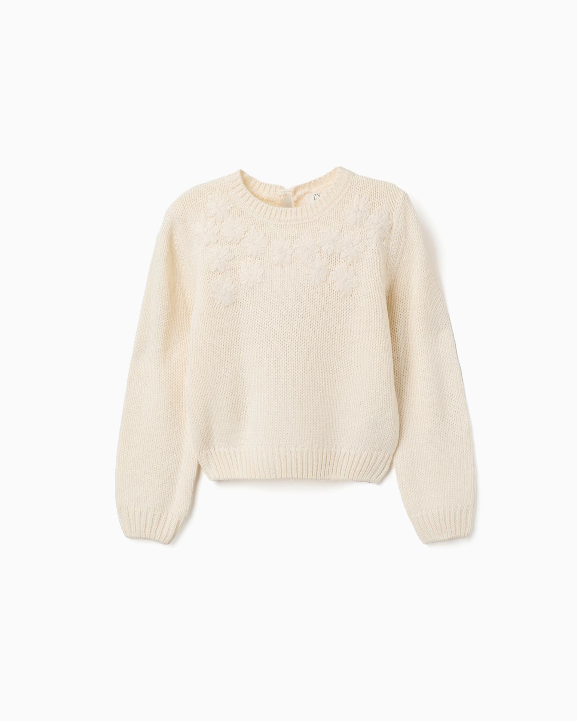Jersey de niña de punto y con mangas abullonadas - Zippy - Blanco Blanco-1