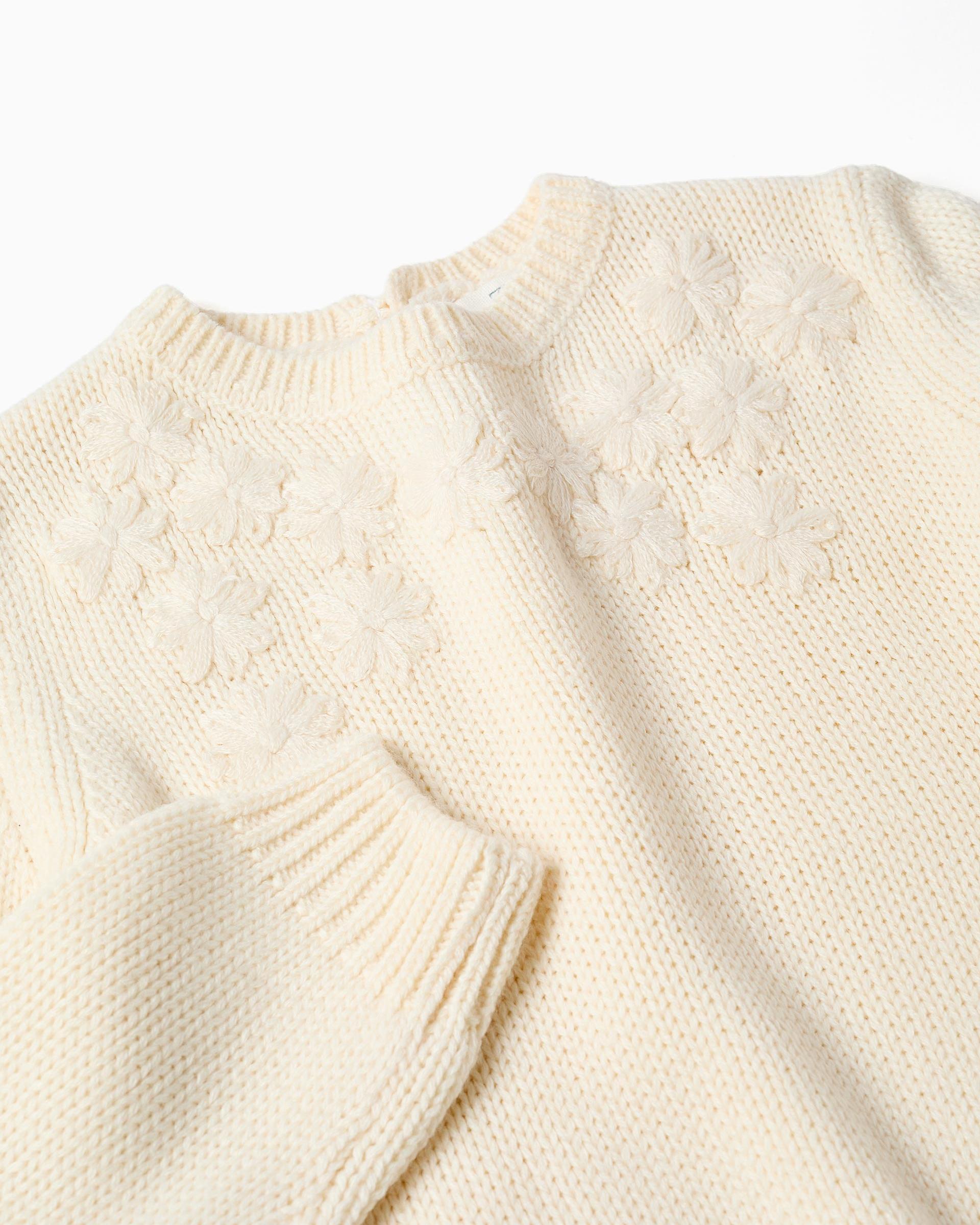 Jersey de niña de punto y con mangas abullonadas - Zippy - Blanco Blanco-2
