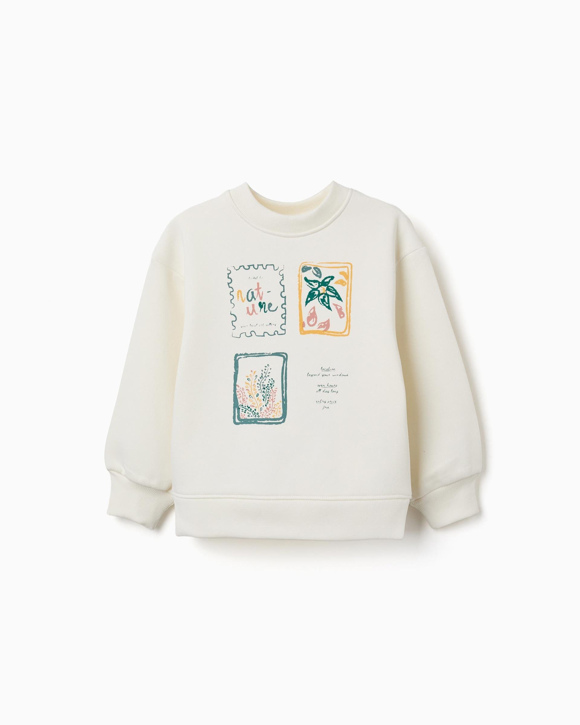 Sudadera de niña perchada y con motivo de arte y naturaleza - Zippy - Blanco Blanco-1