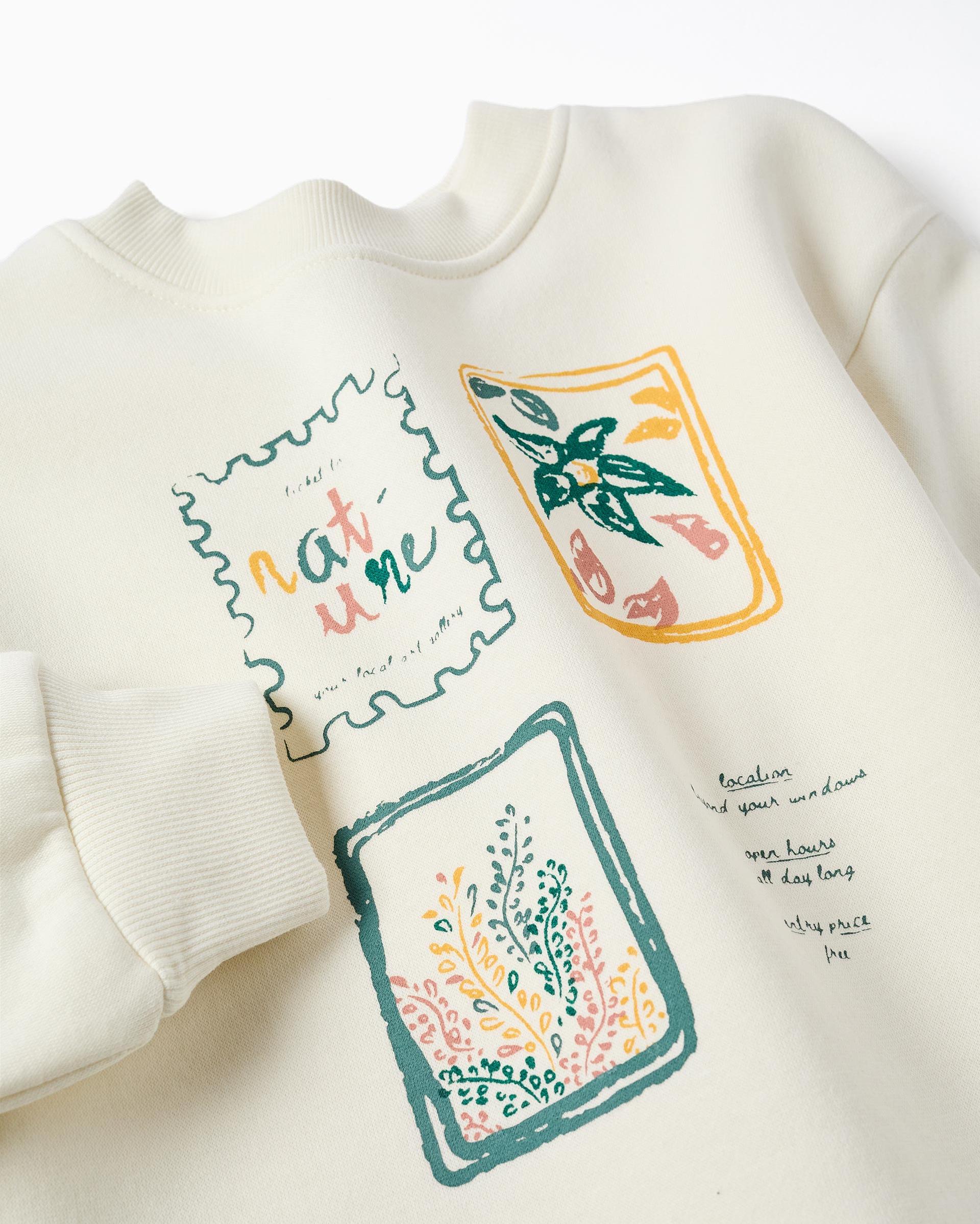 Sudadera de niña perchada y con motivo de arte y naturaleza - Zippy - Blanco Blanco-2