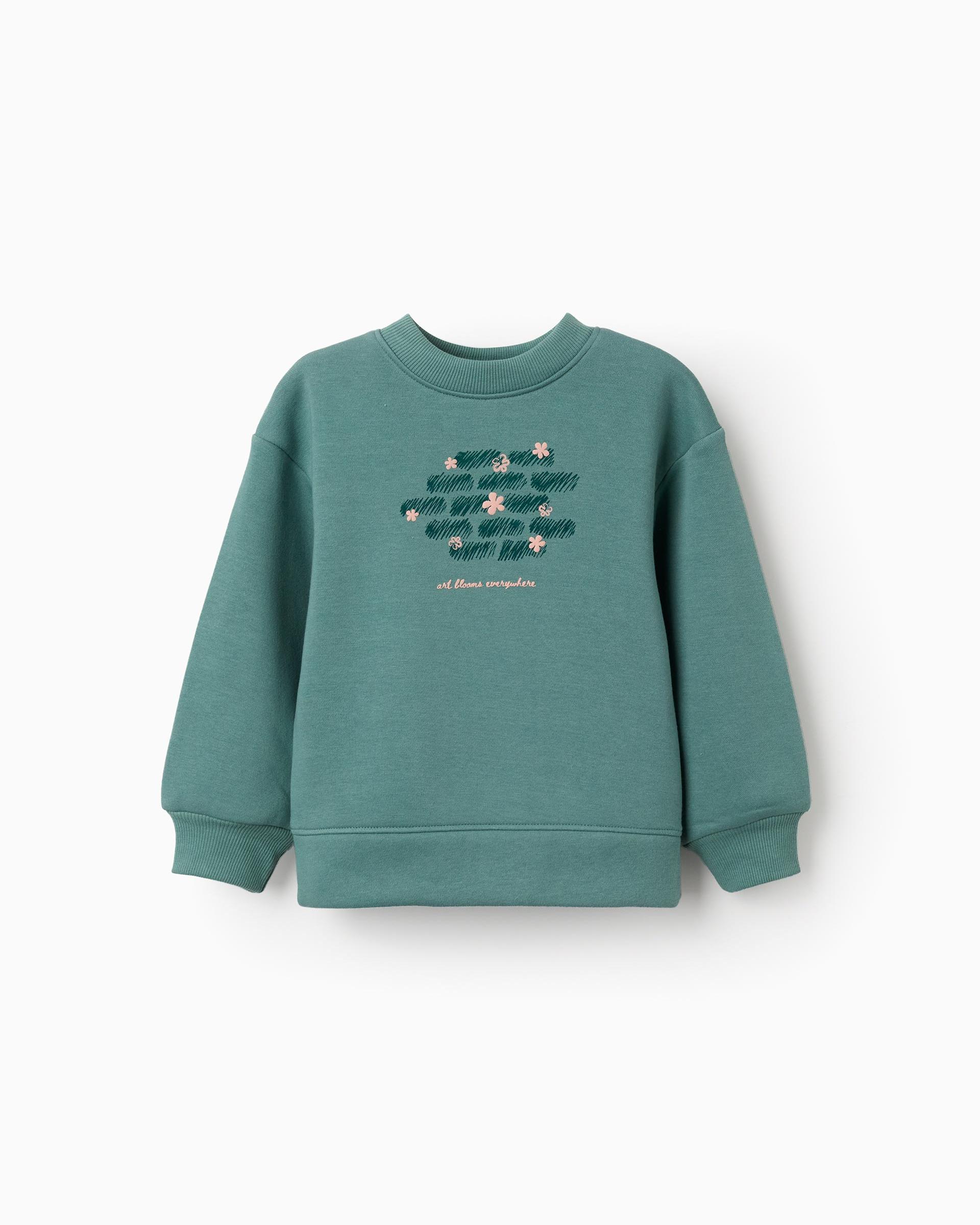 Imagen 0 de Sudadera de niña perchada y con motivo de arte y naturaleza Verde claro