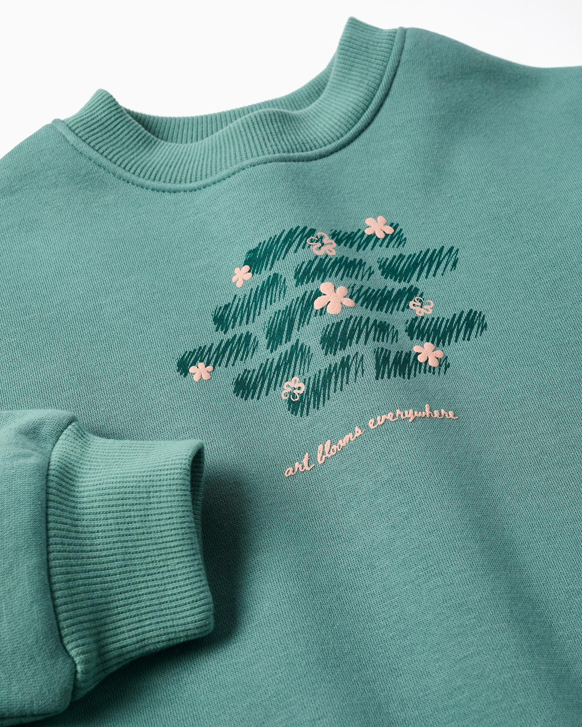 Sudadera de niña perchada y con motivo de arte y naturaleza - Zippy - Verde claro Verde claro-2