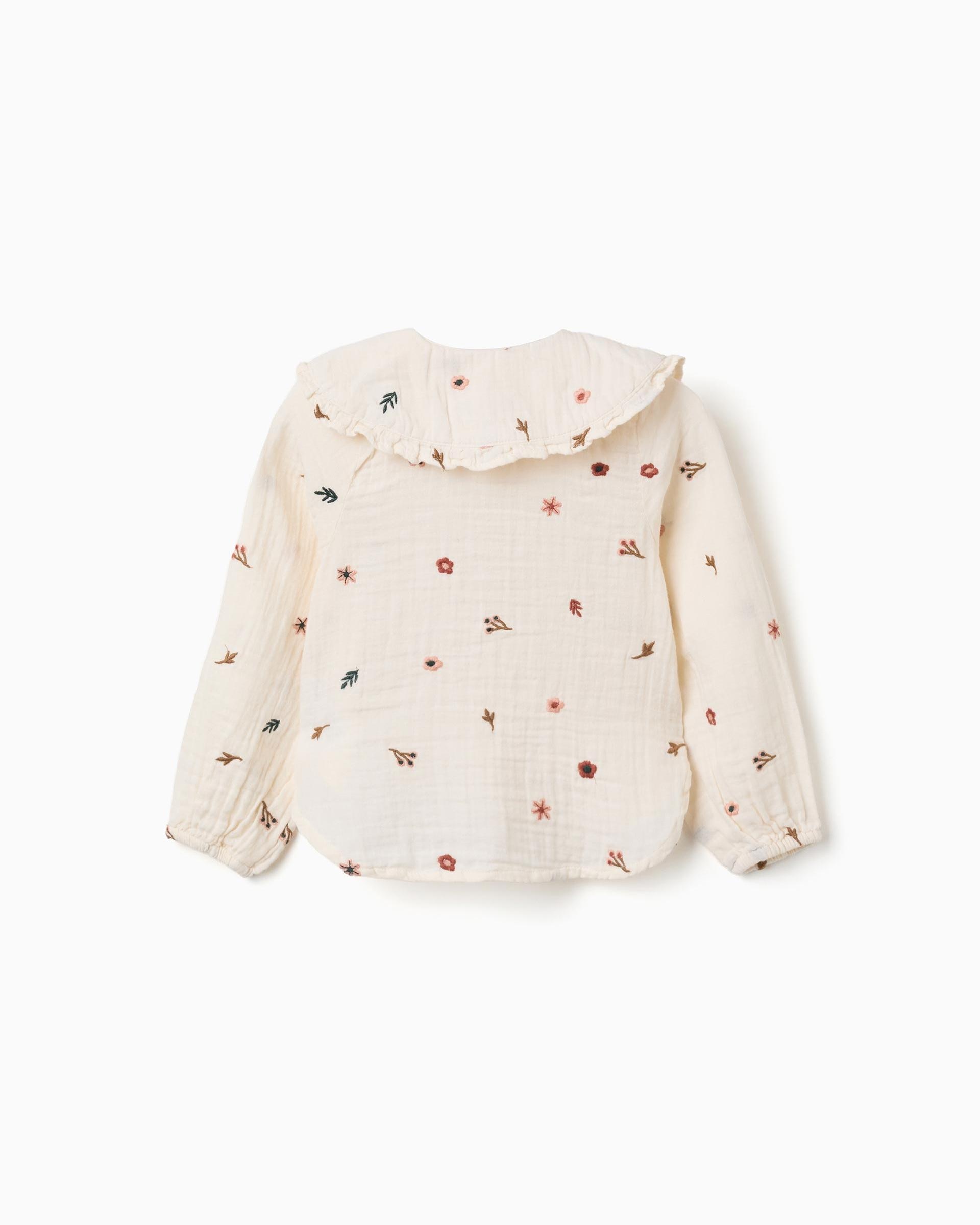 Blusa de niña 100% algodón y con flores bordadas - Zippy - Blanco Blanco-3