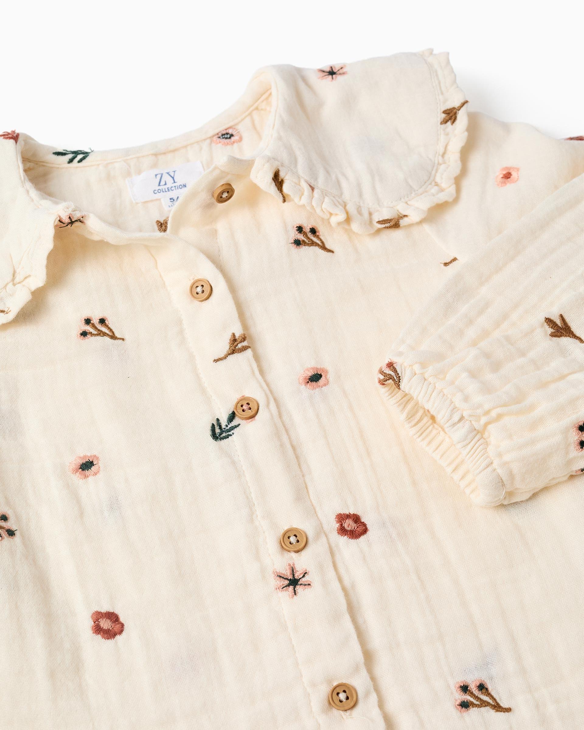 Blusa de niña 100% algodón y con flores bordadas - Zippy - Blanco Blanco-2