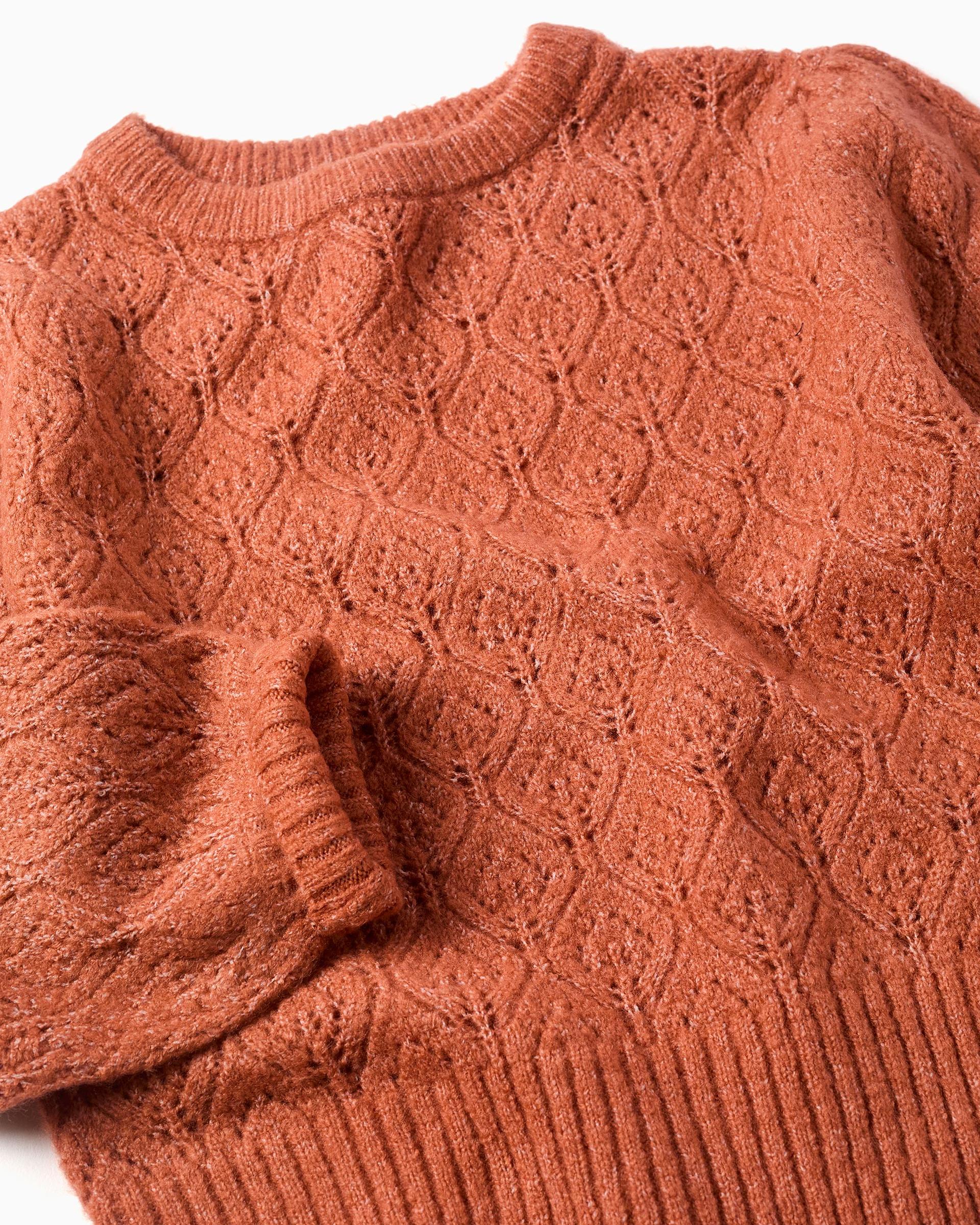 Jersey de niña de punto calado y con mangas abullonadas - Zippy - Marrón Marrón-2