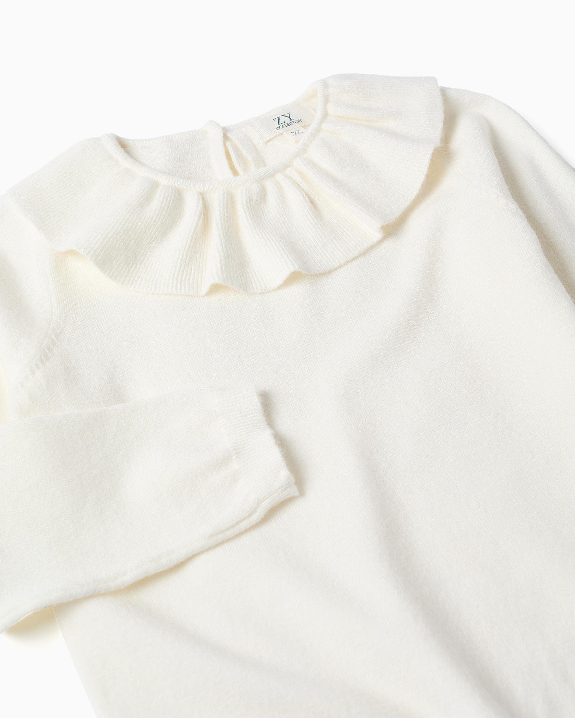 Jersey de niña de punto y con volantes - Zippy - Blanco Blanco-2