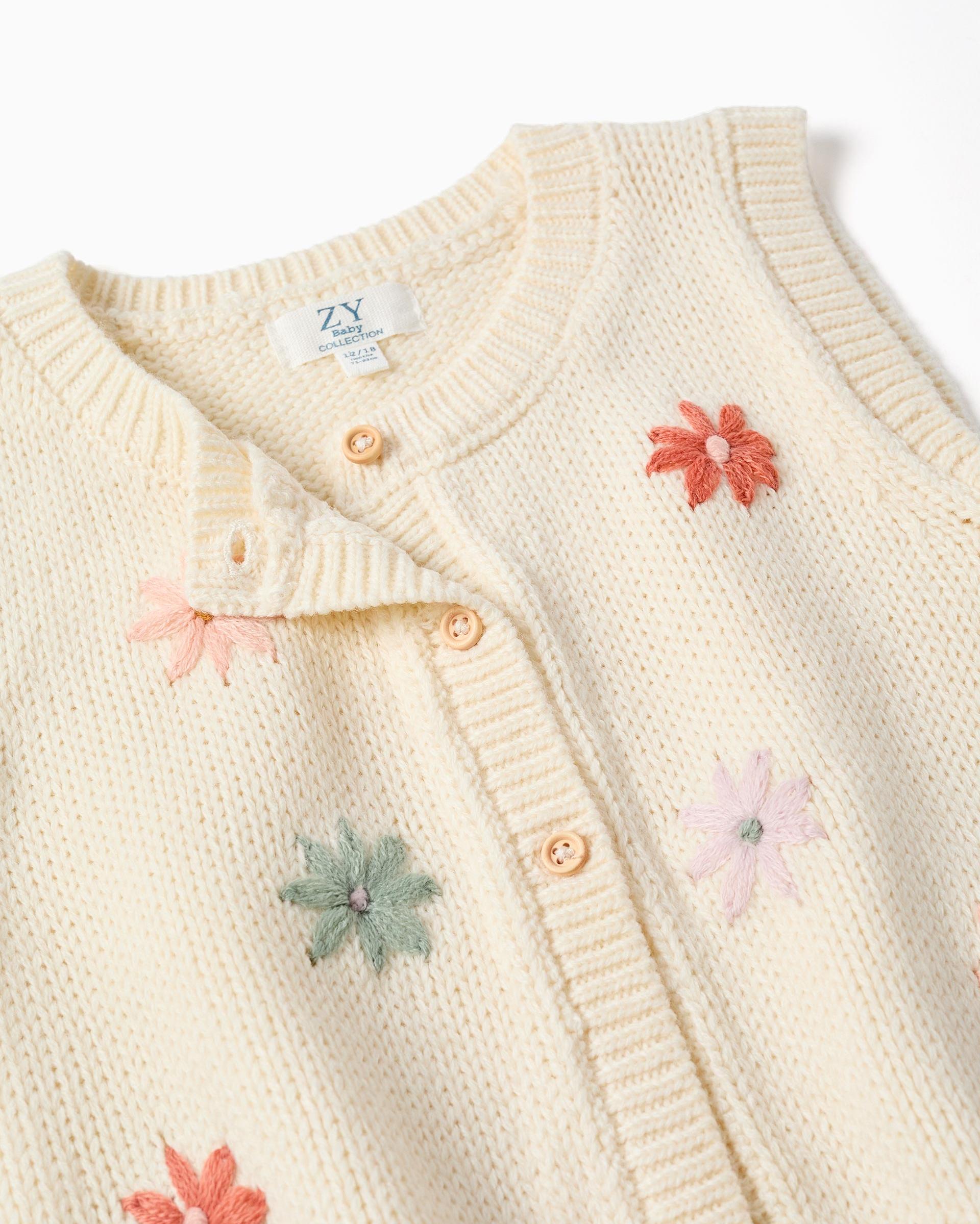 Chaleco de bebé niña de punto y con bordado floral - Zippy - Blanco Blanco-2