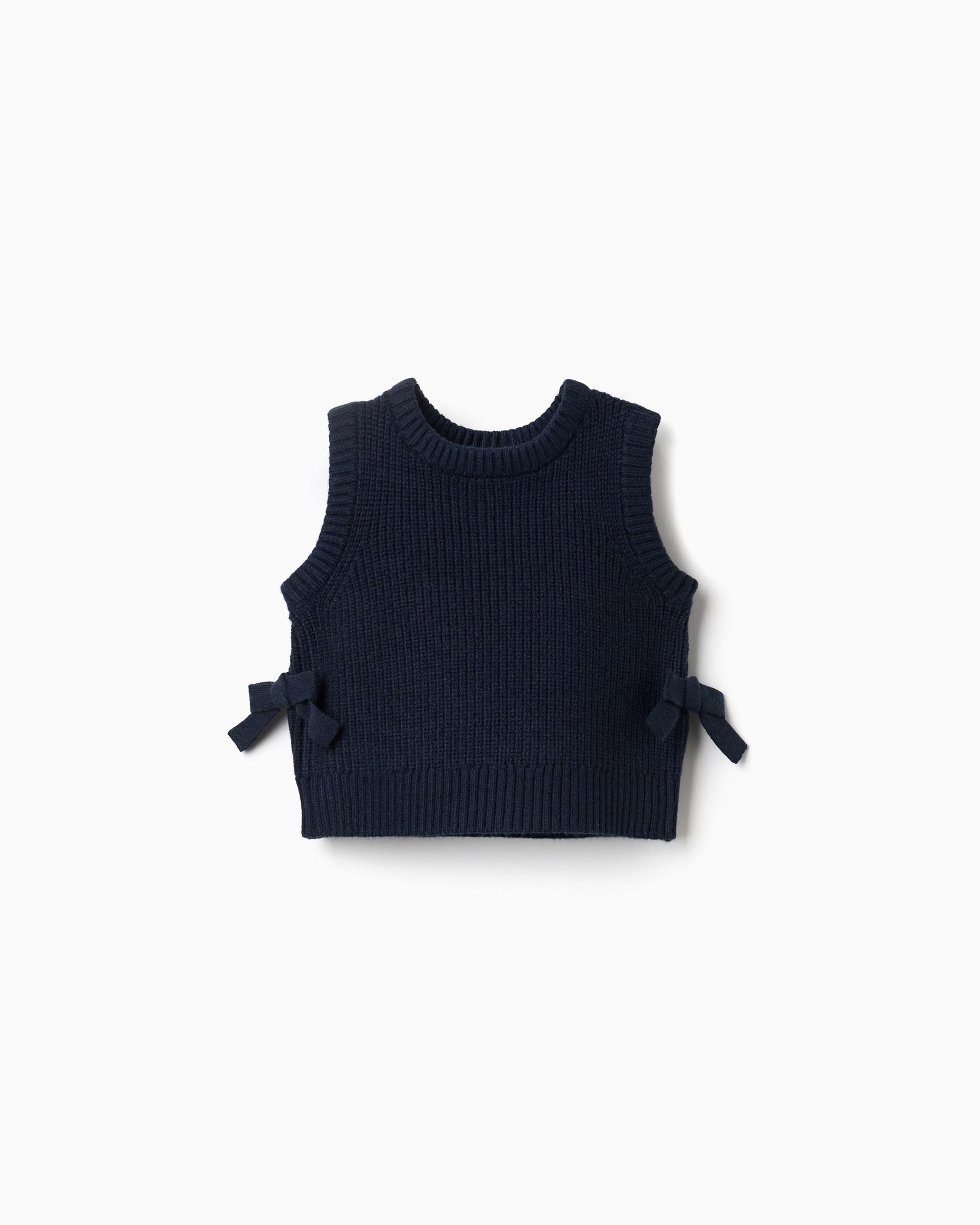 Imagen 0 de Chaleco de bebé niña de punto y com lazos decorativos Azul marino