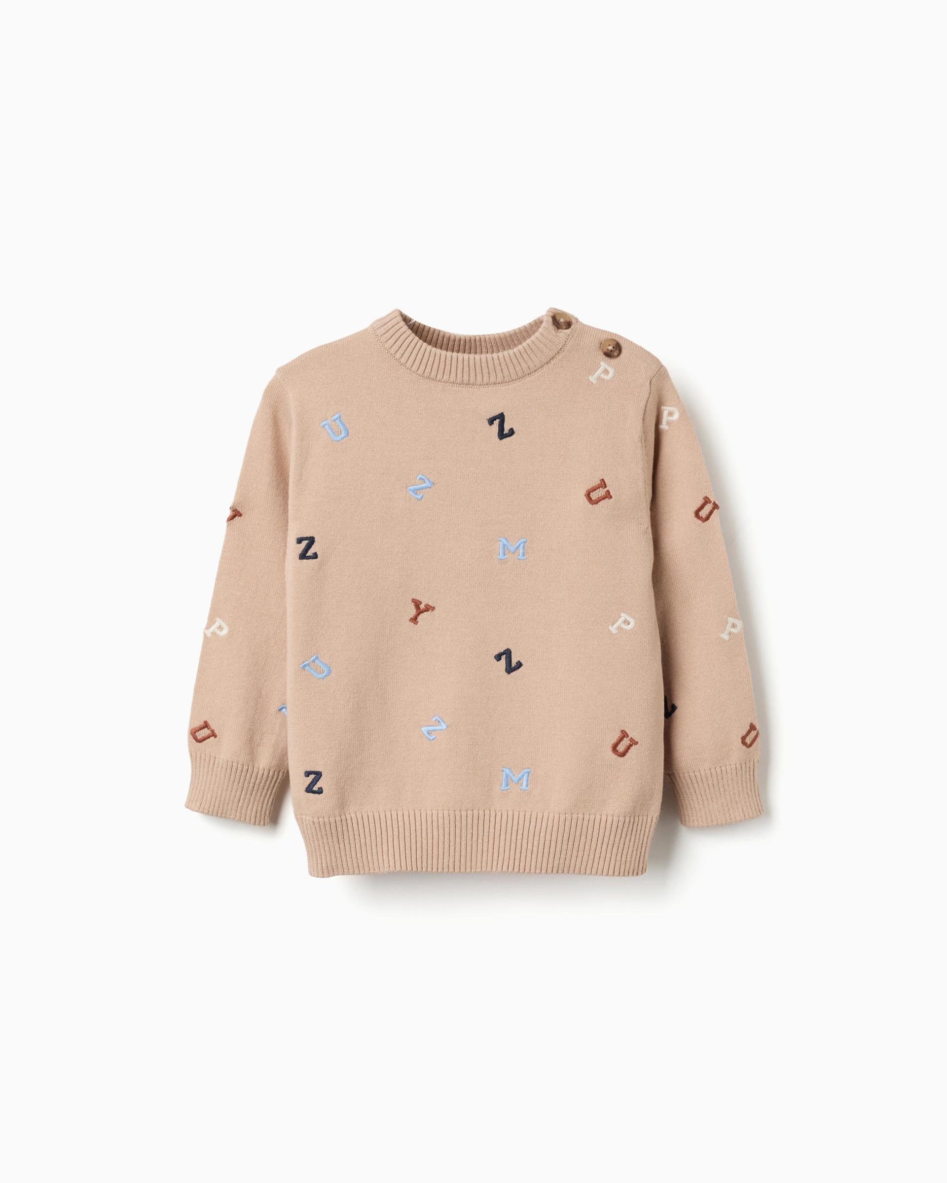 Jersey de bebé niño de punto y con letras bordadas - Zippy - Beige Beige-1