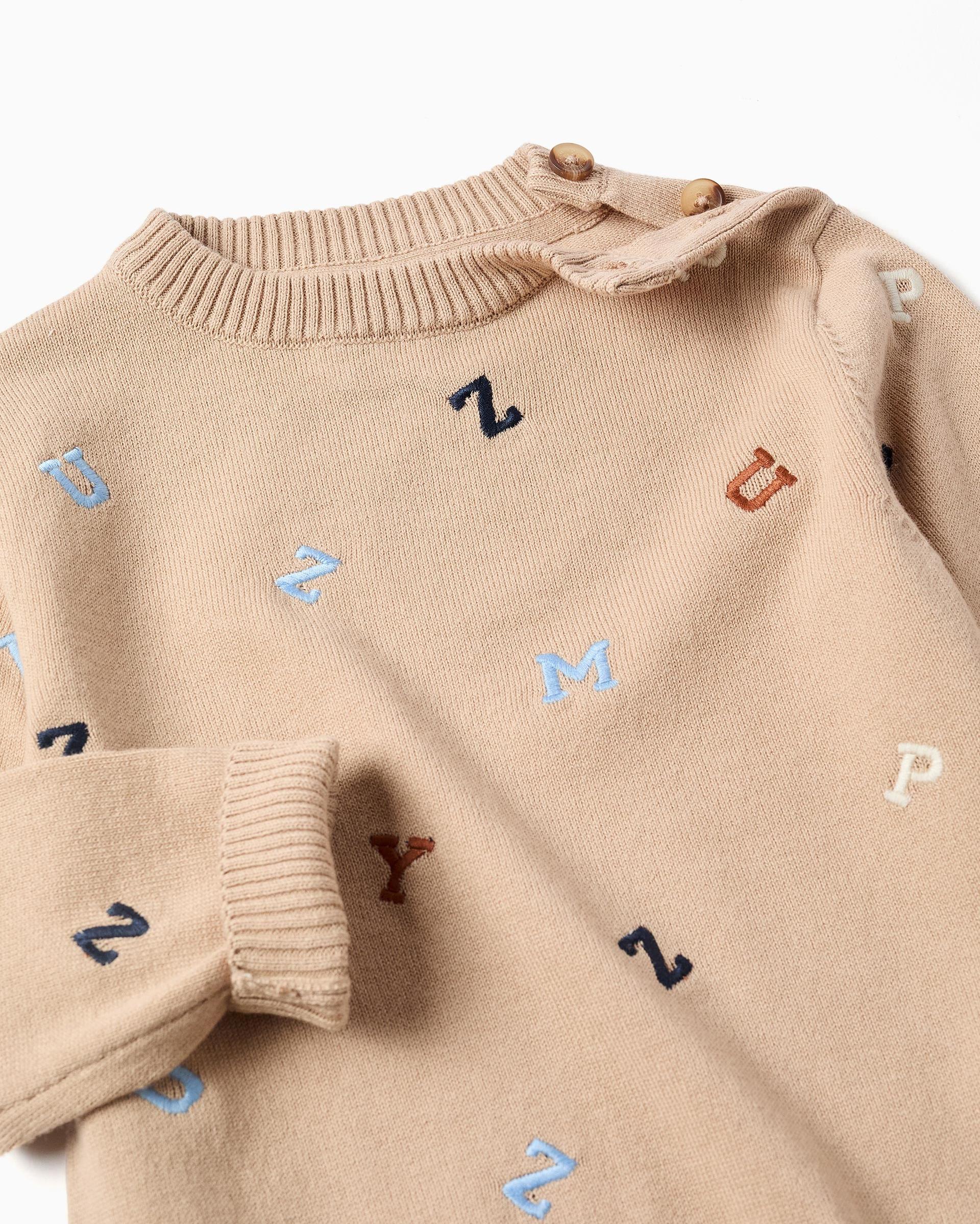 Jersey de bebé niño de punto y con letras bordadas - Zippy - Beige Beige-2