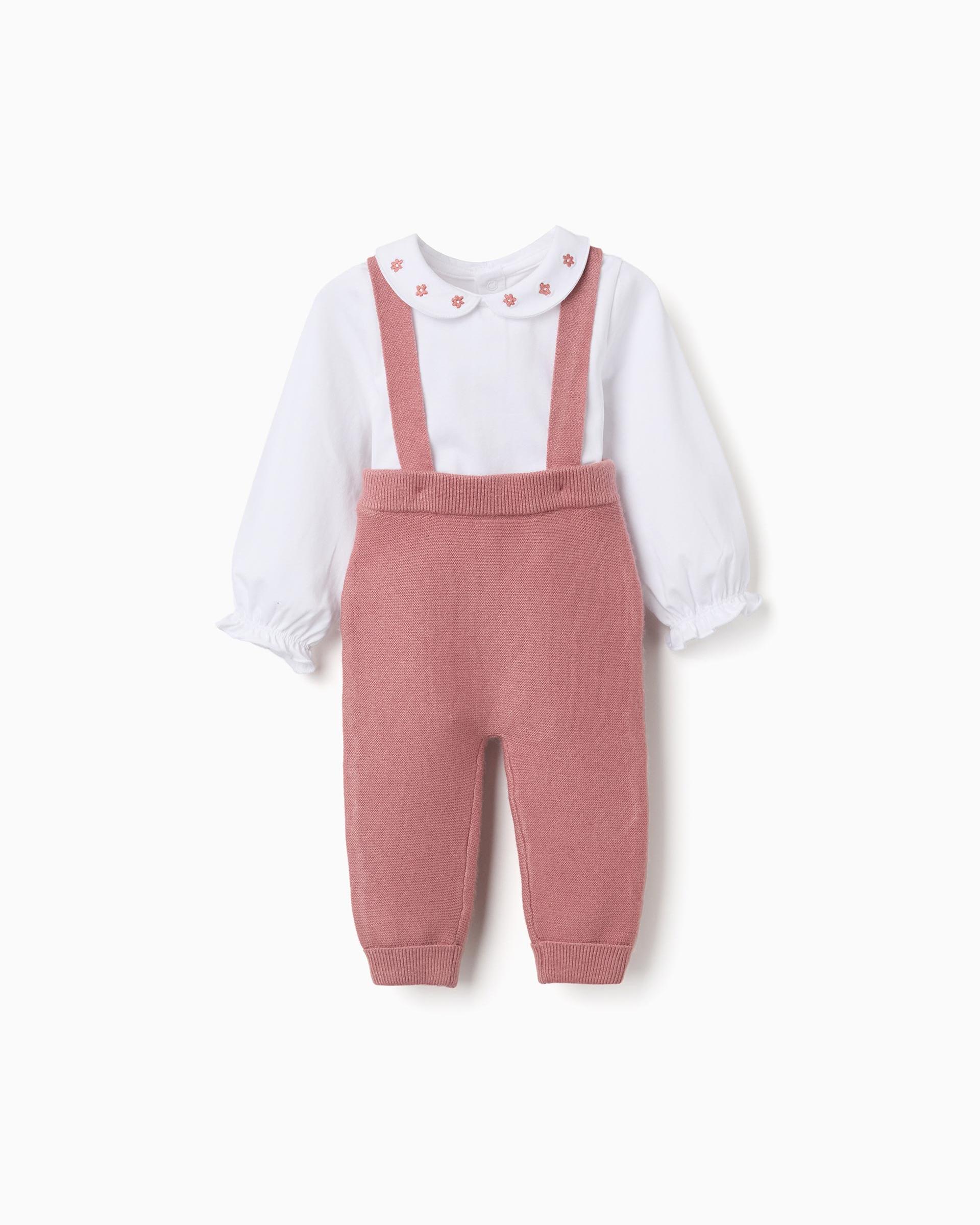 Conjunto de bebé niña con bordado y de punto