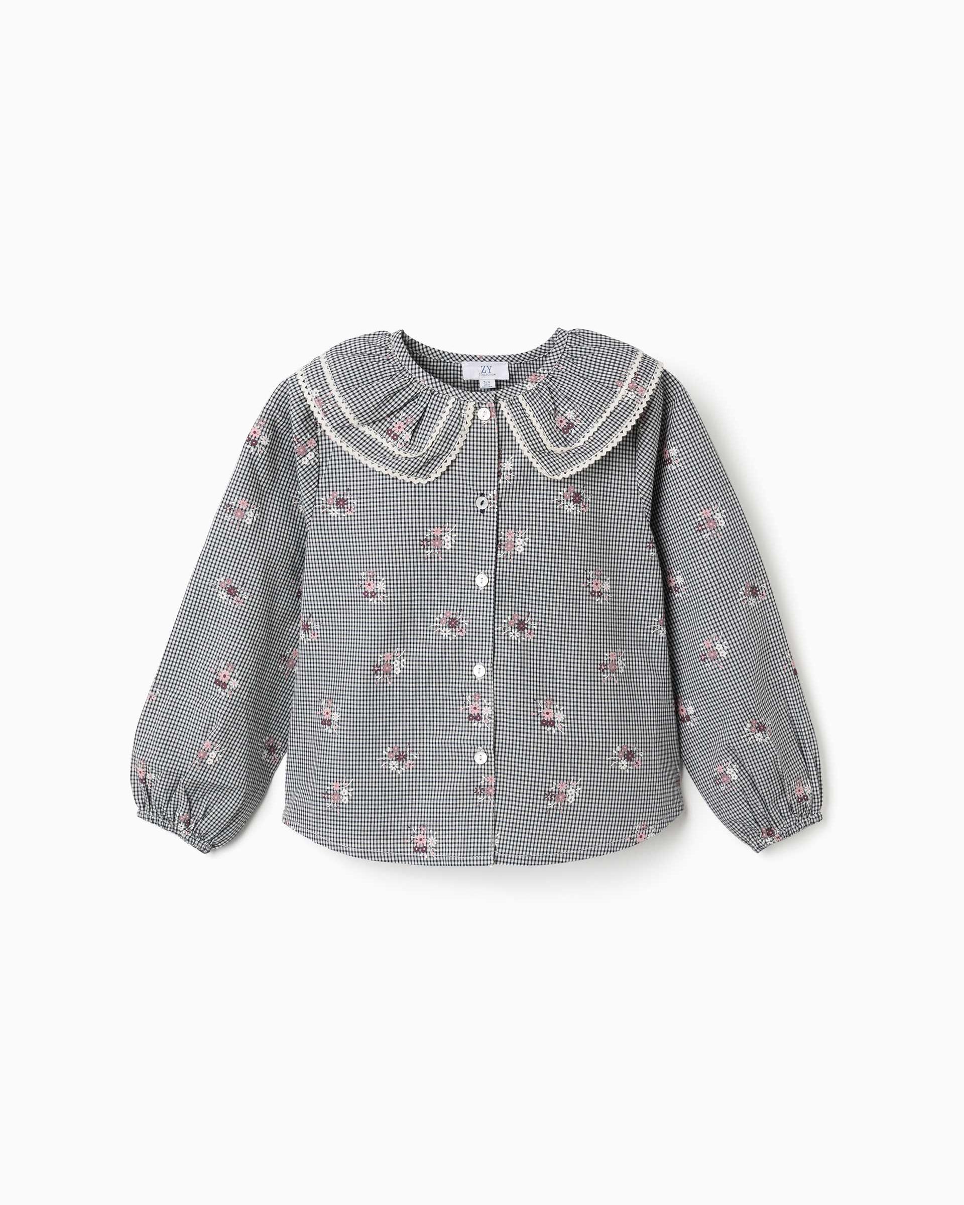 Imagen 0 de Blusa de niña 100% algodón y con estampado vichy Azul marino