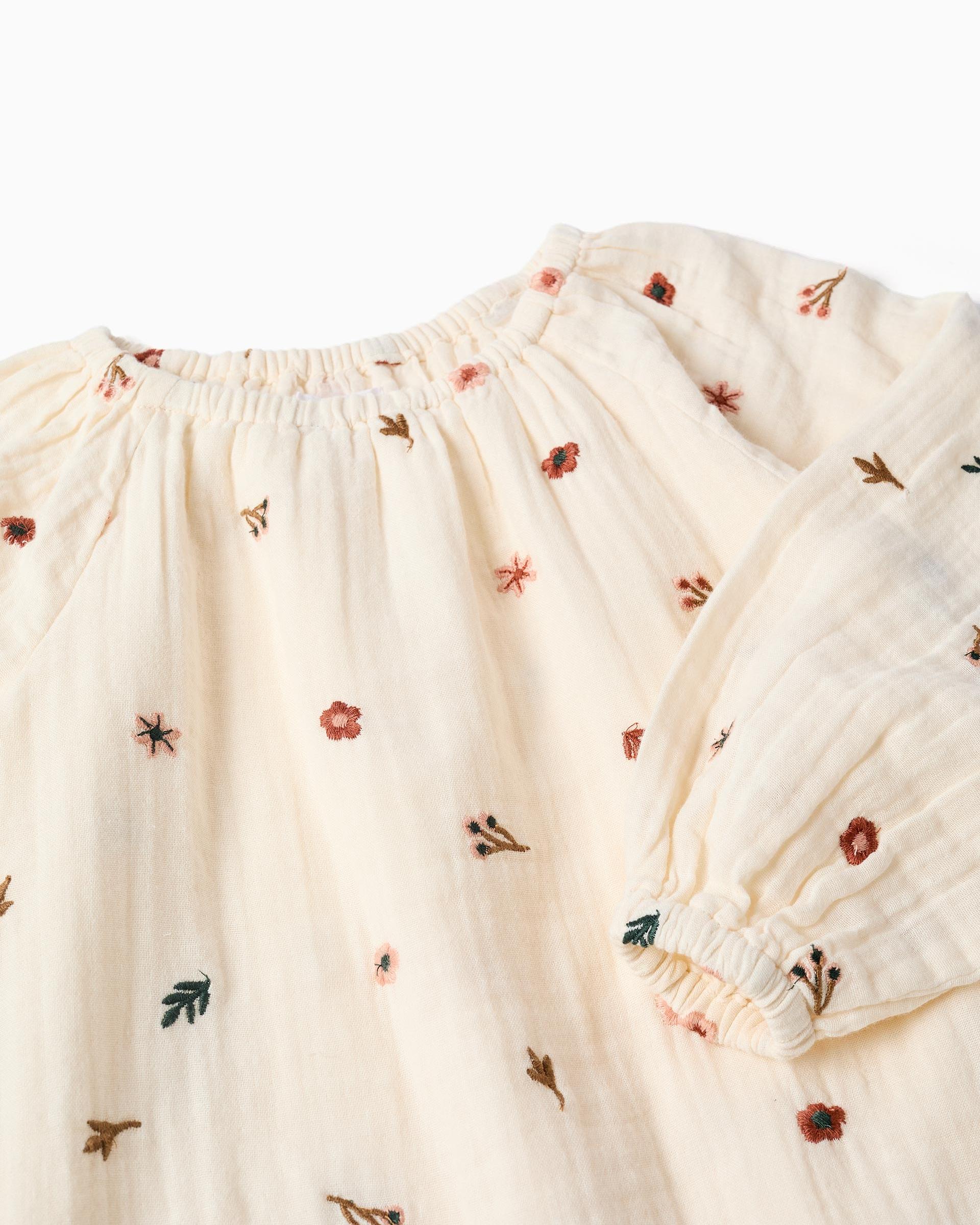 Vestido de niña 100% algodón y con bordado floral - Zippy - Blanco Blanco-2