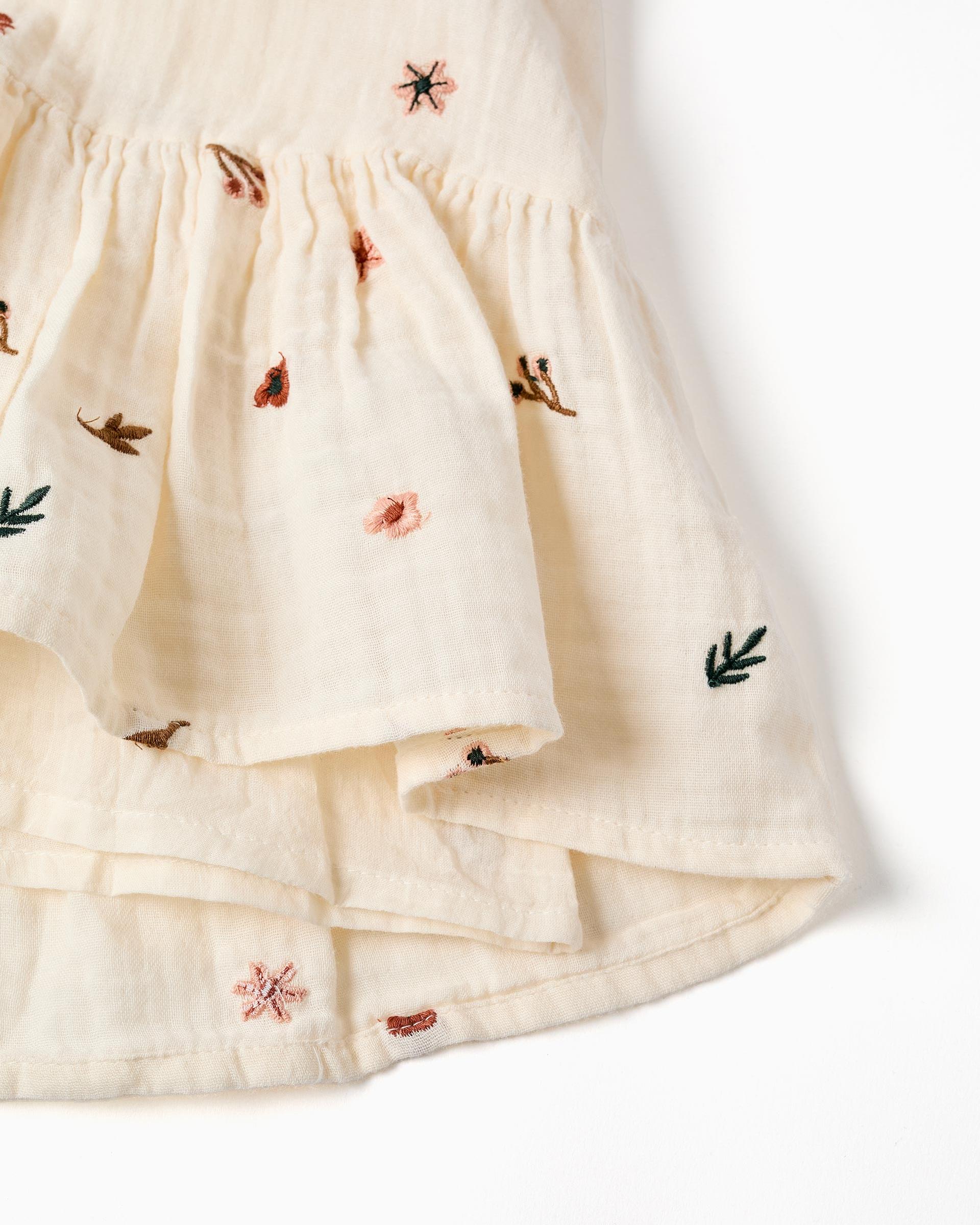 Vestido de niña 100% algodón y con bordado floral - Zippy - Blanco Blanco-4