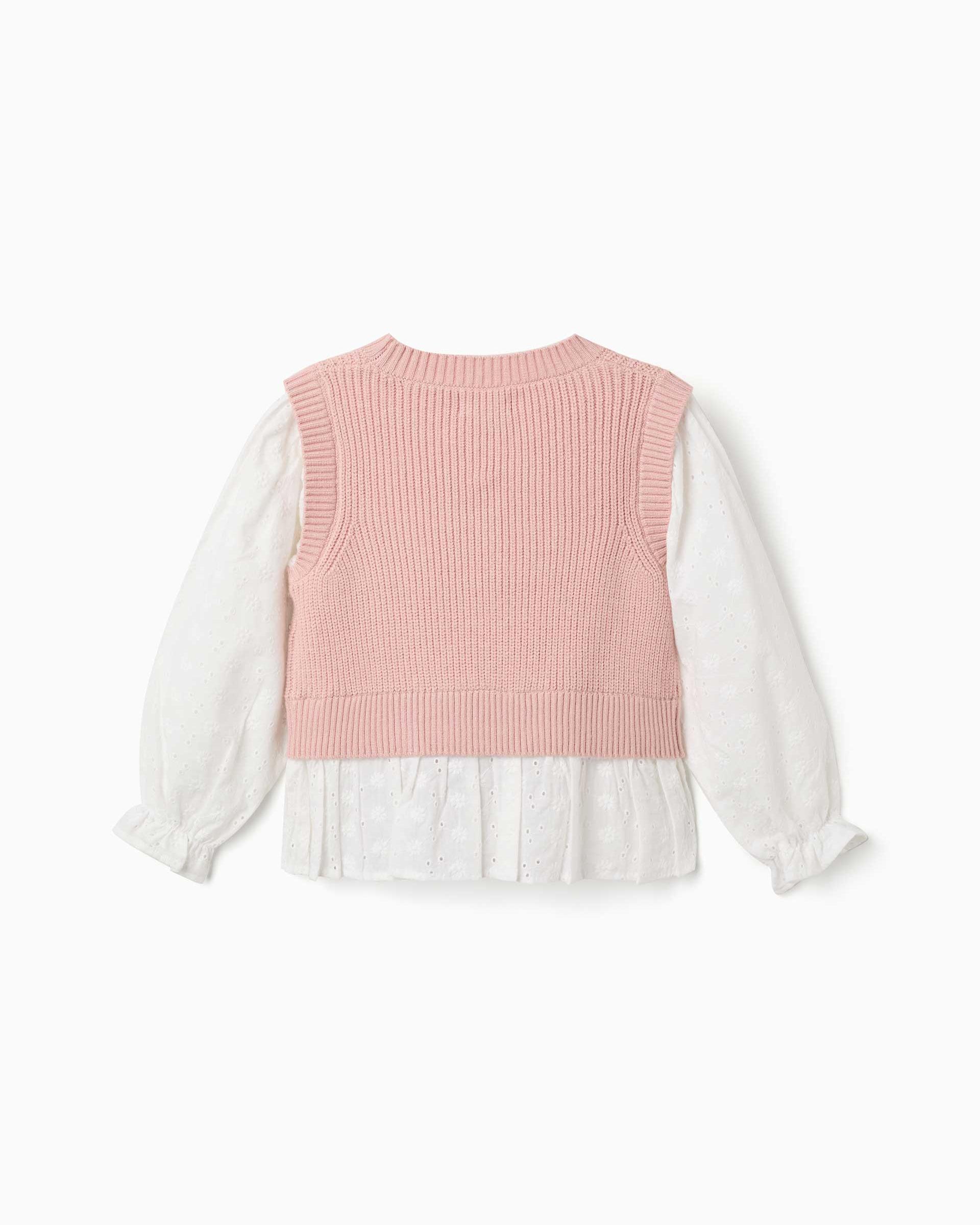 Jersey de niña de punto y con bordado inglés - Zippy - Rosa Rosa-2