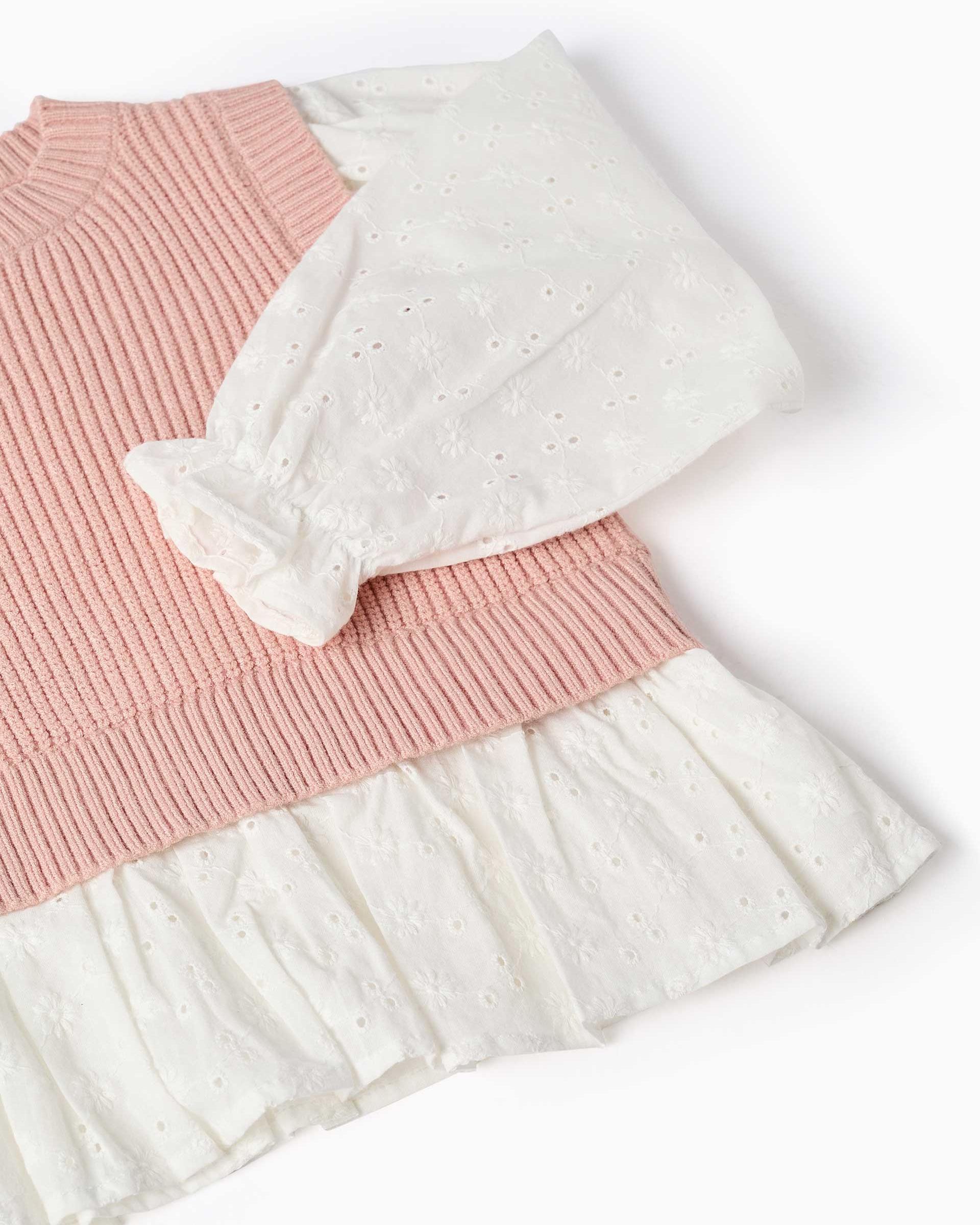 Jersey de niña de punto y con bordado inglés - Zippy - Rosa Rosa-4