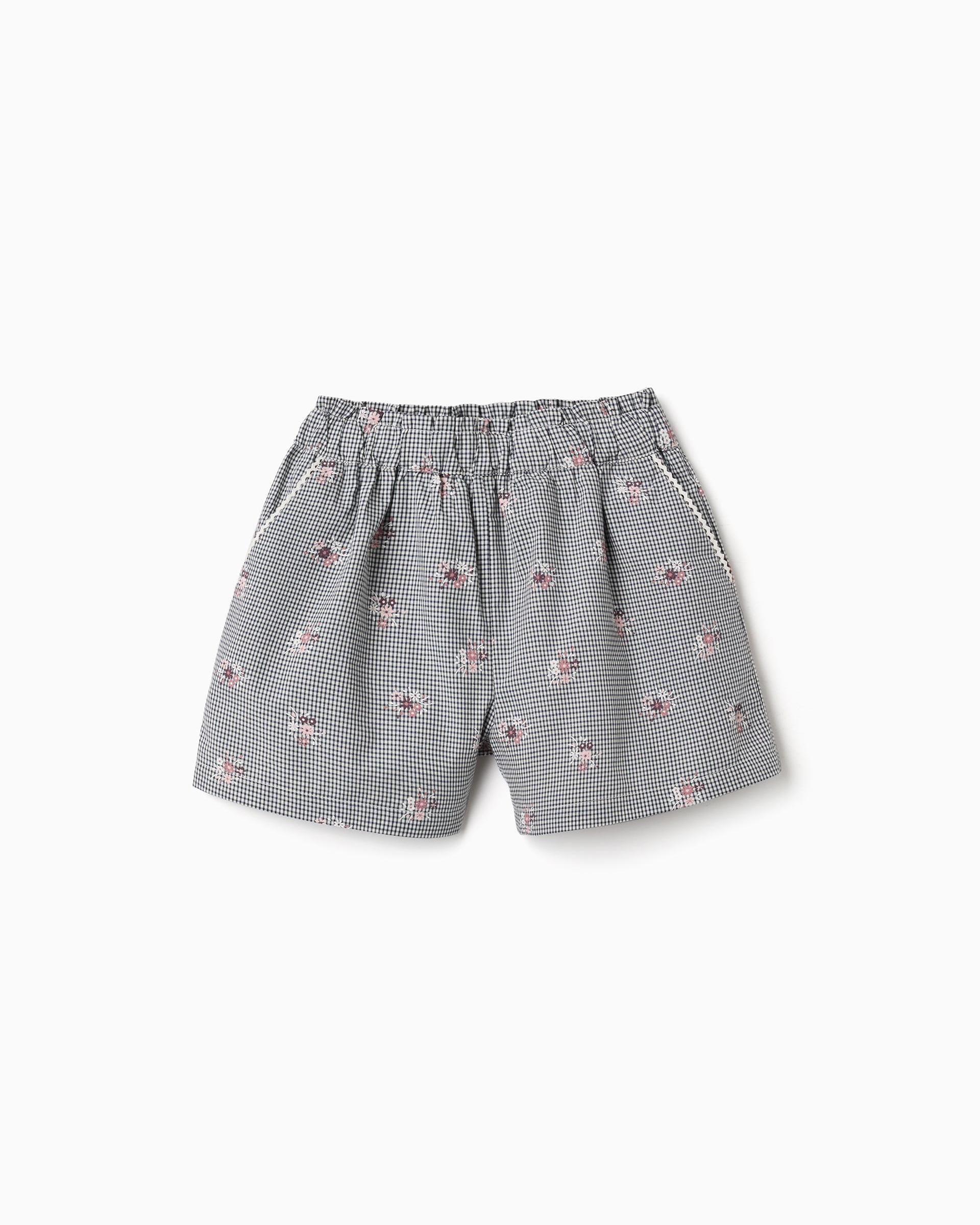 Pantalón corto de niña 100% algodón y con estampado vichy - Zippy - Azul marino Azul marino-1
