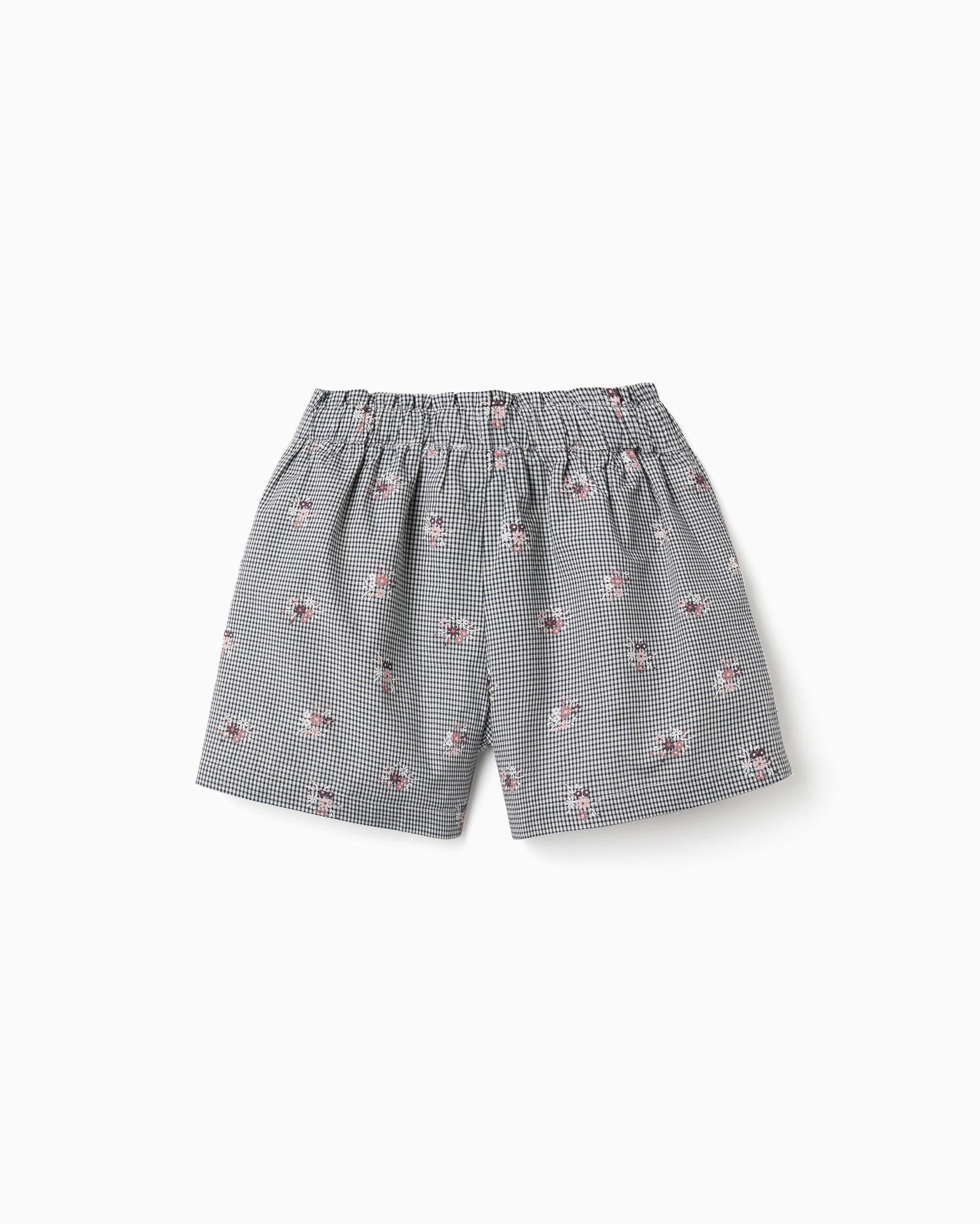 Pantalón corto de niña 100% algodón y con estampado vichy - Zippy - Azul marino Azul marino-3