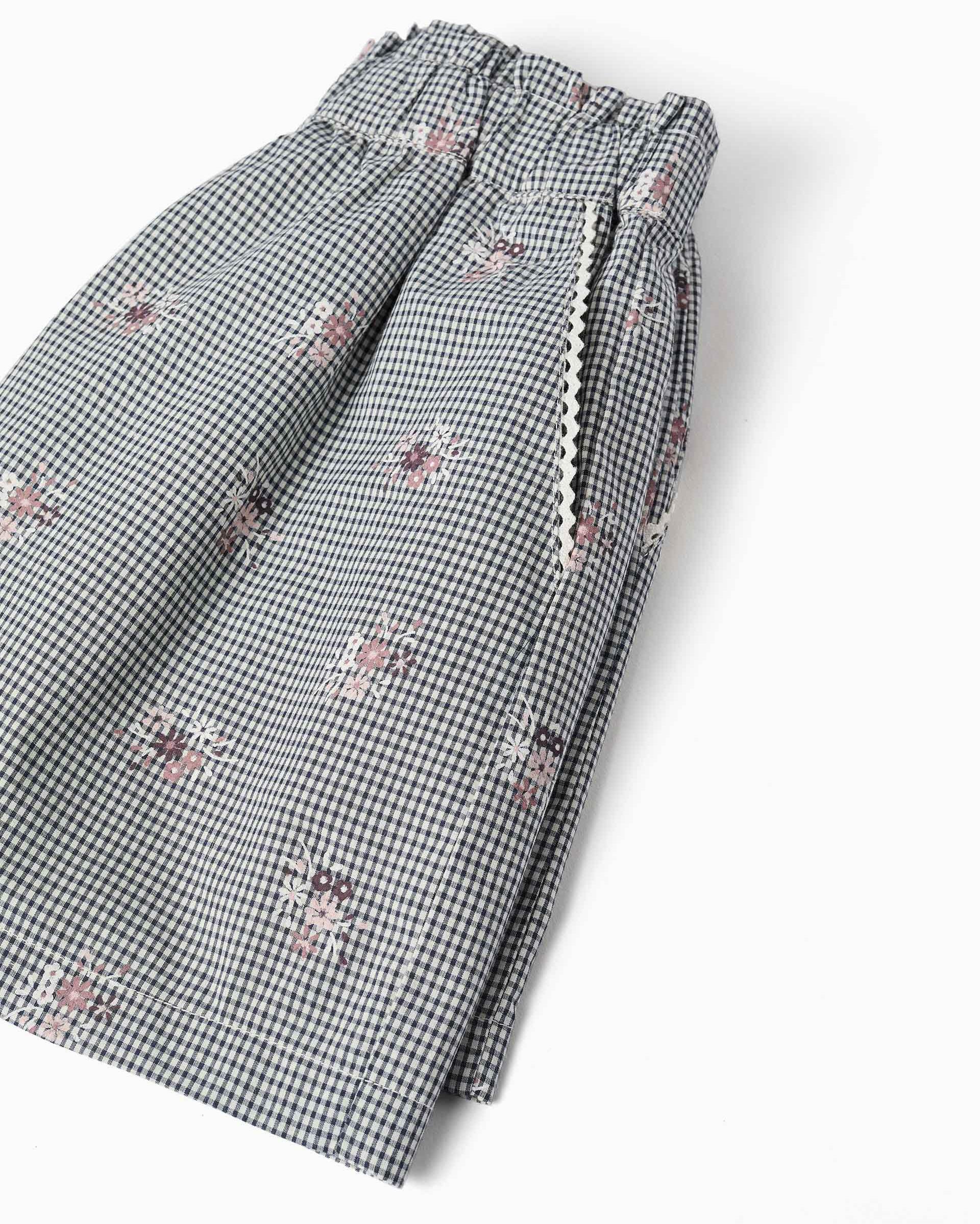 Pantalón corto de niña 100% algodón y con estampado vichy - Zippy - Azul marino Azul marino-4