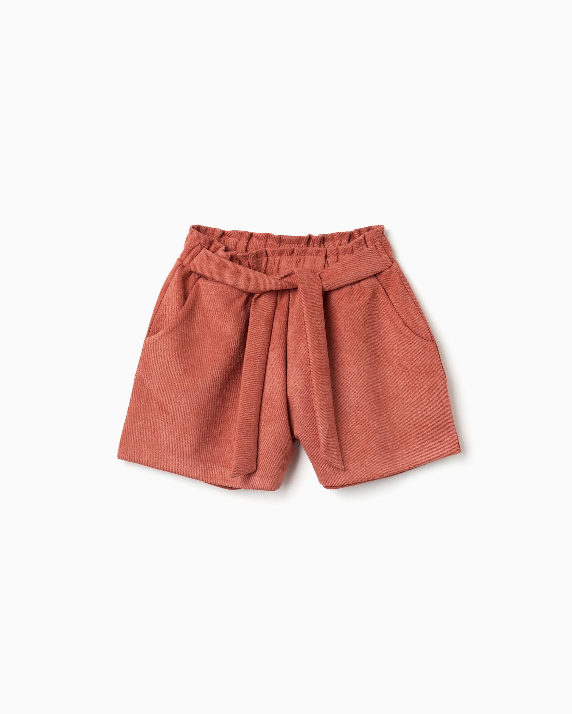 Pantalón corto de niña de punto interlock y con cinturón - Zippy - Marrón Marrón-1