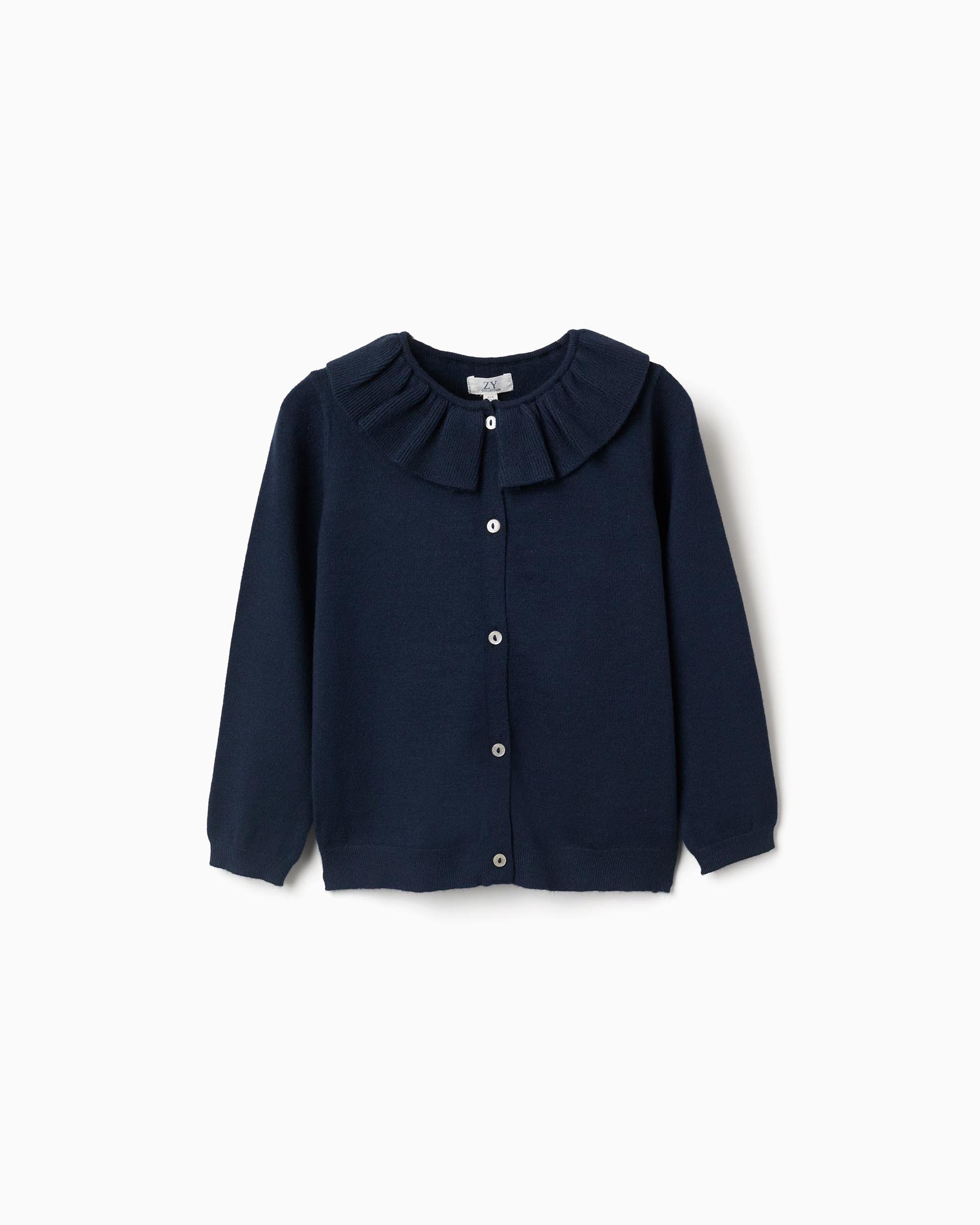 Chaqueta de niña de punto y con cuello de volantes - Zippy - Azul Azul-1