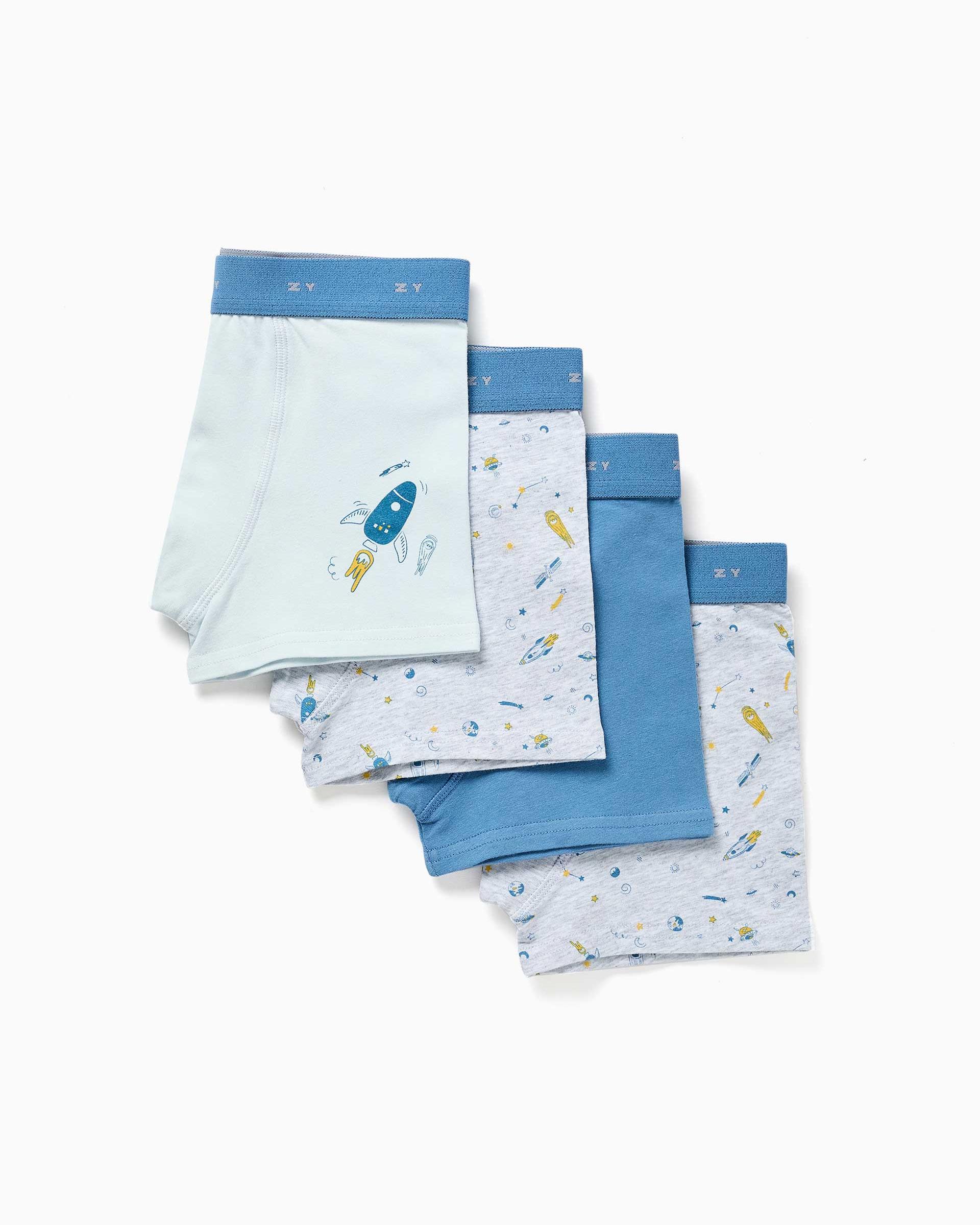 Imagen 1 de Pack de 4 calzoncillos bóxers de niño de algodón y con estampados de cohetes y estrellas Multicolor