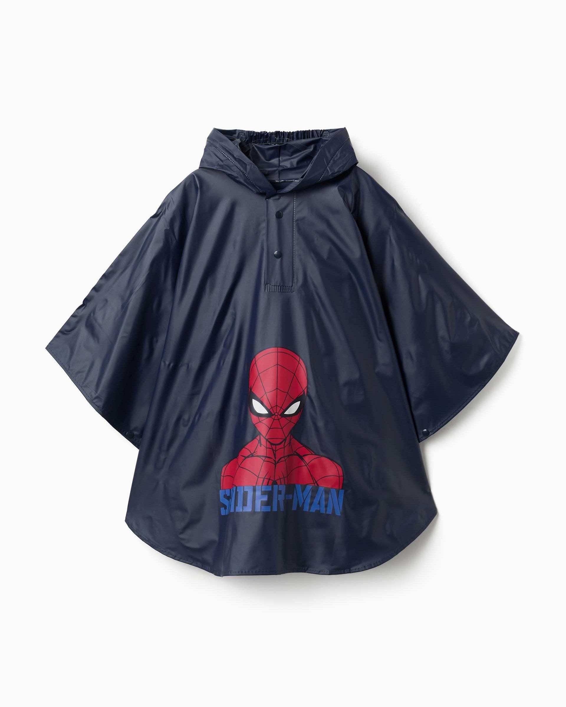 Imagen 0 de Capa de lluvia con capucha y estampado spider man Azul marino