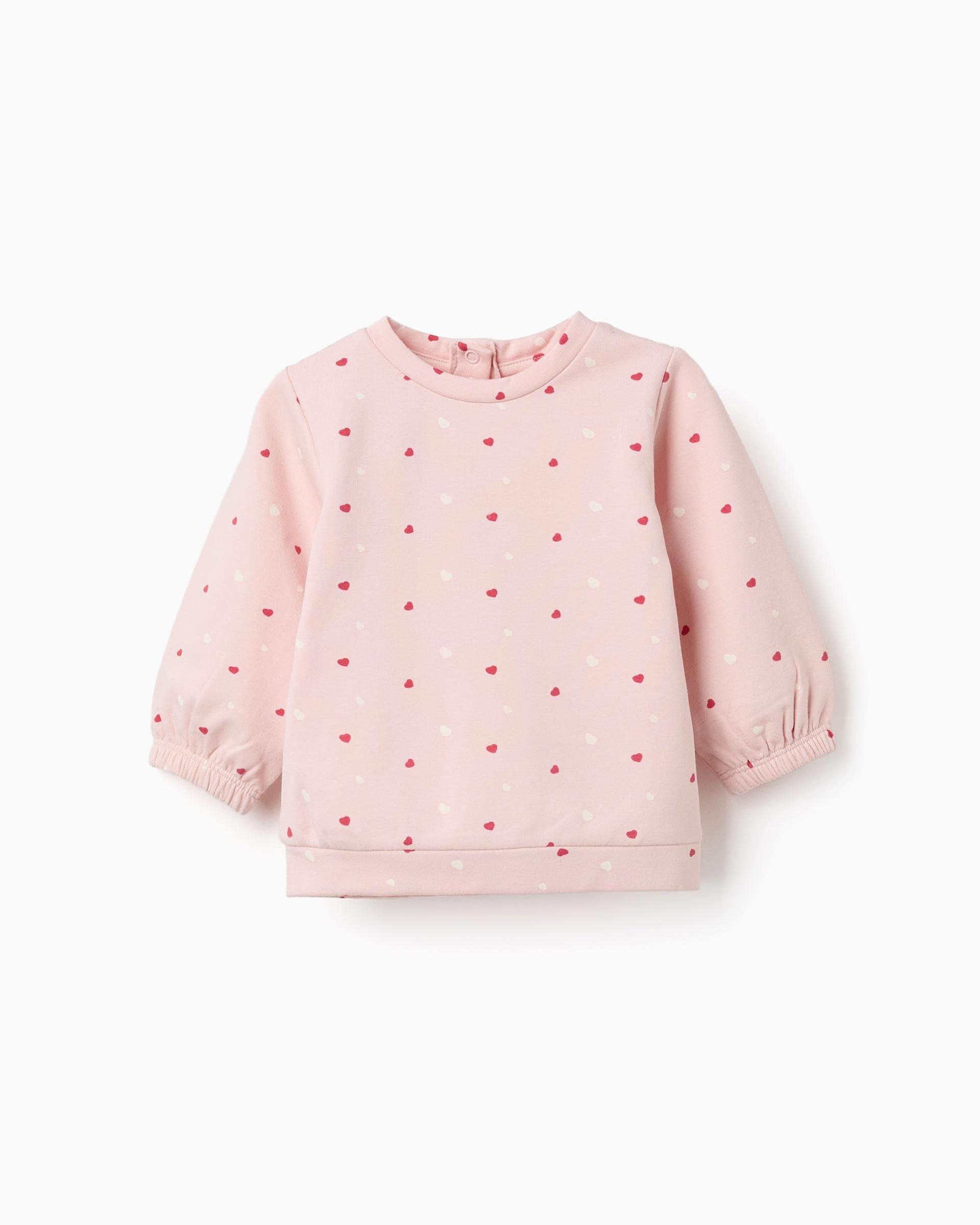 Imagen 0 de Sudadera de bebé niña perchada y con estampado corazones Rosa
