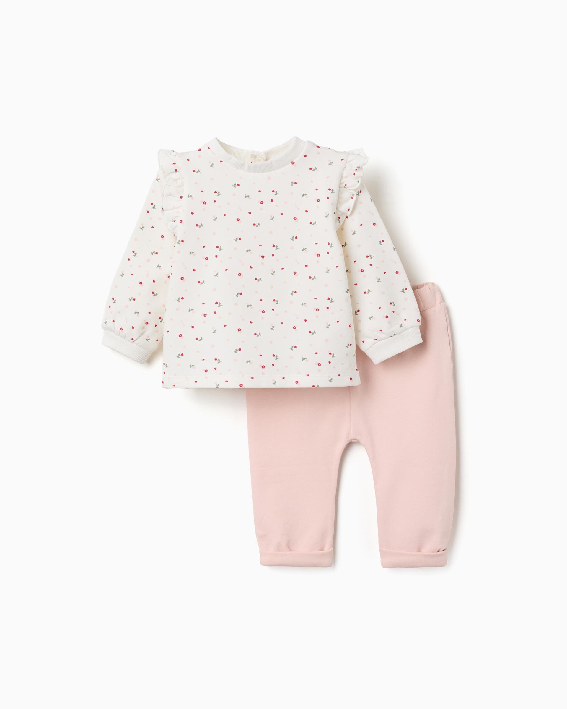 Imagen 0 de Chándal de bebé niña perchado y con estampado floral Blanco