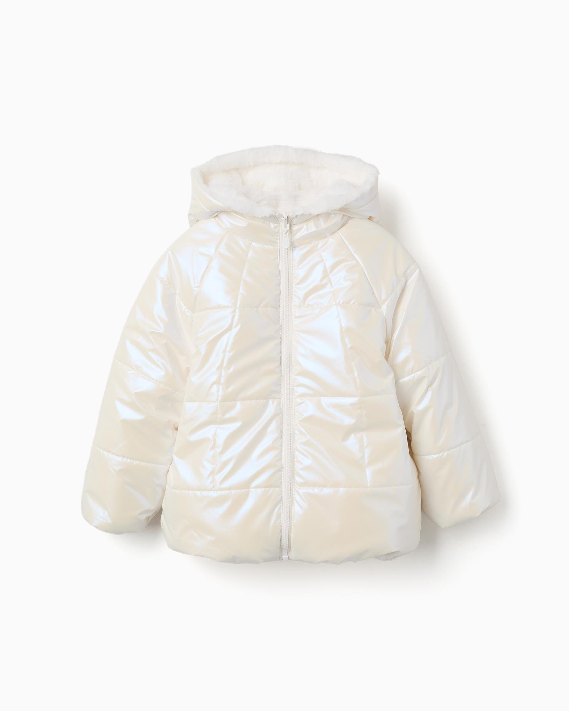 Imagen 0 de Plumífero de niña reversible y con capucha Blanco