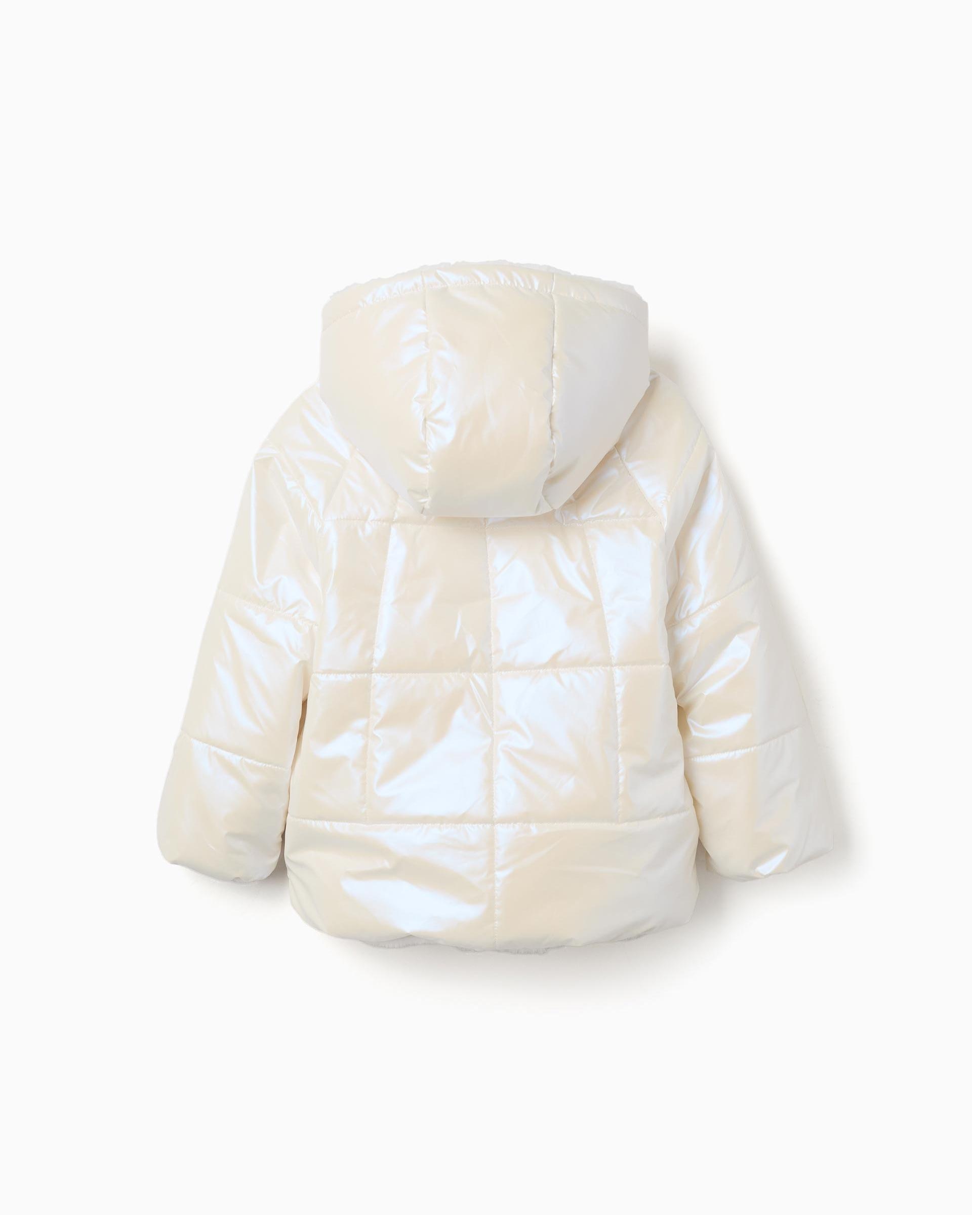 Plumífero de niña reversible y con capucha - Zippy - Blanco Blanco-3