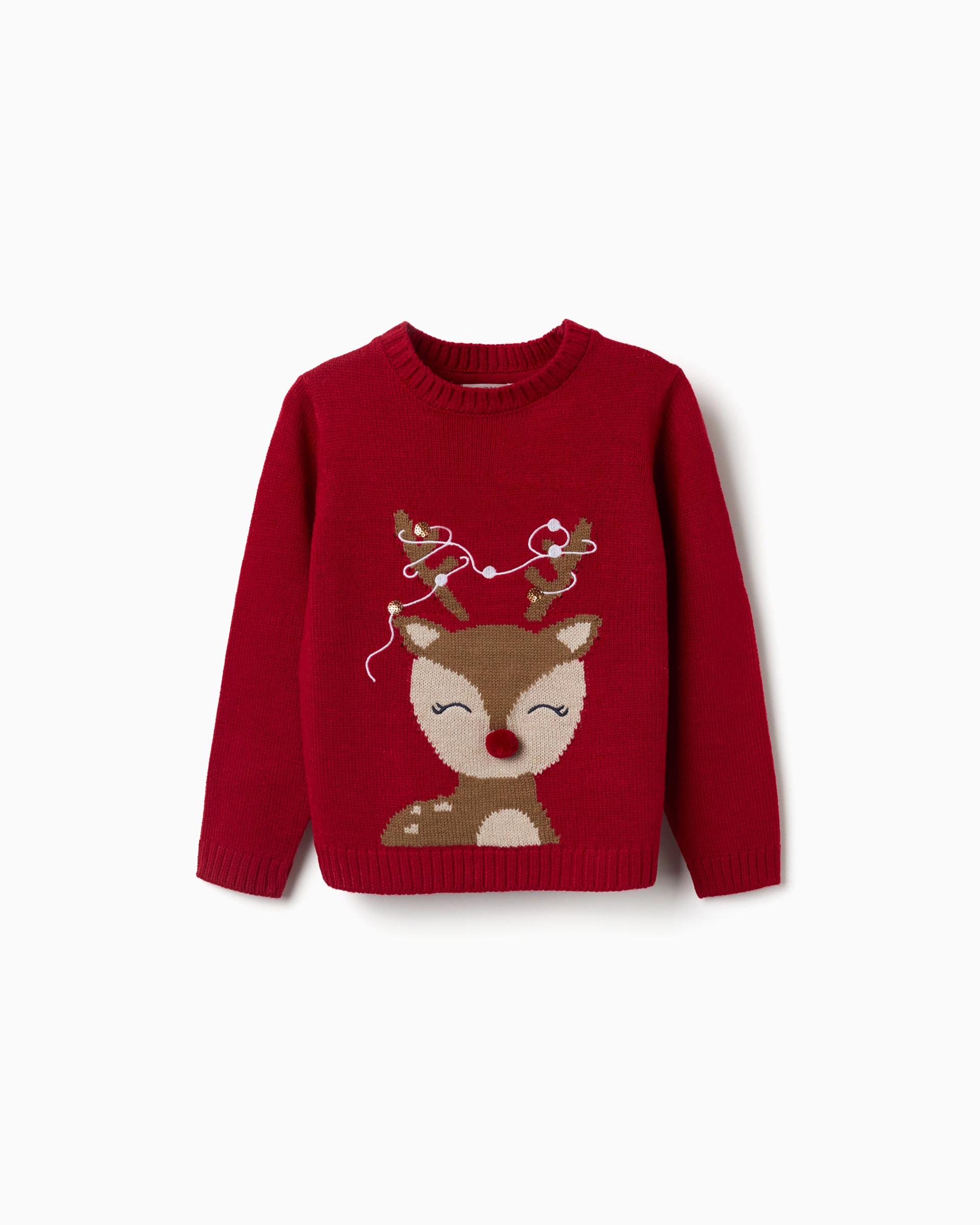 Imagen 1 de Jersey de niña de punto y con reno jacquard - Zippy - Rojo Rojo
